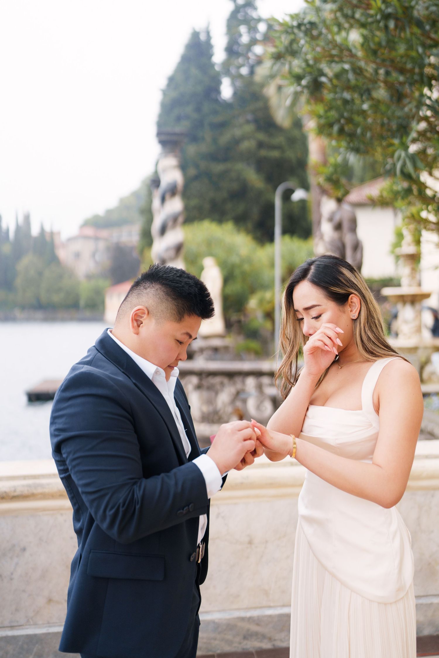 Elegant couple photography at Villa Monastero in Varenna by Lake Como proposal photographer