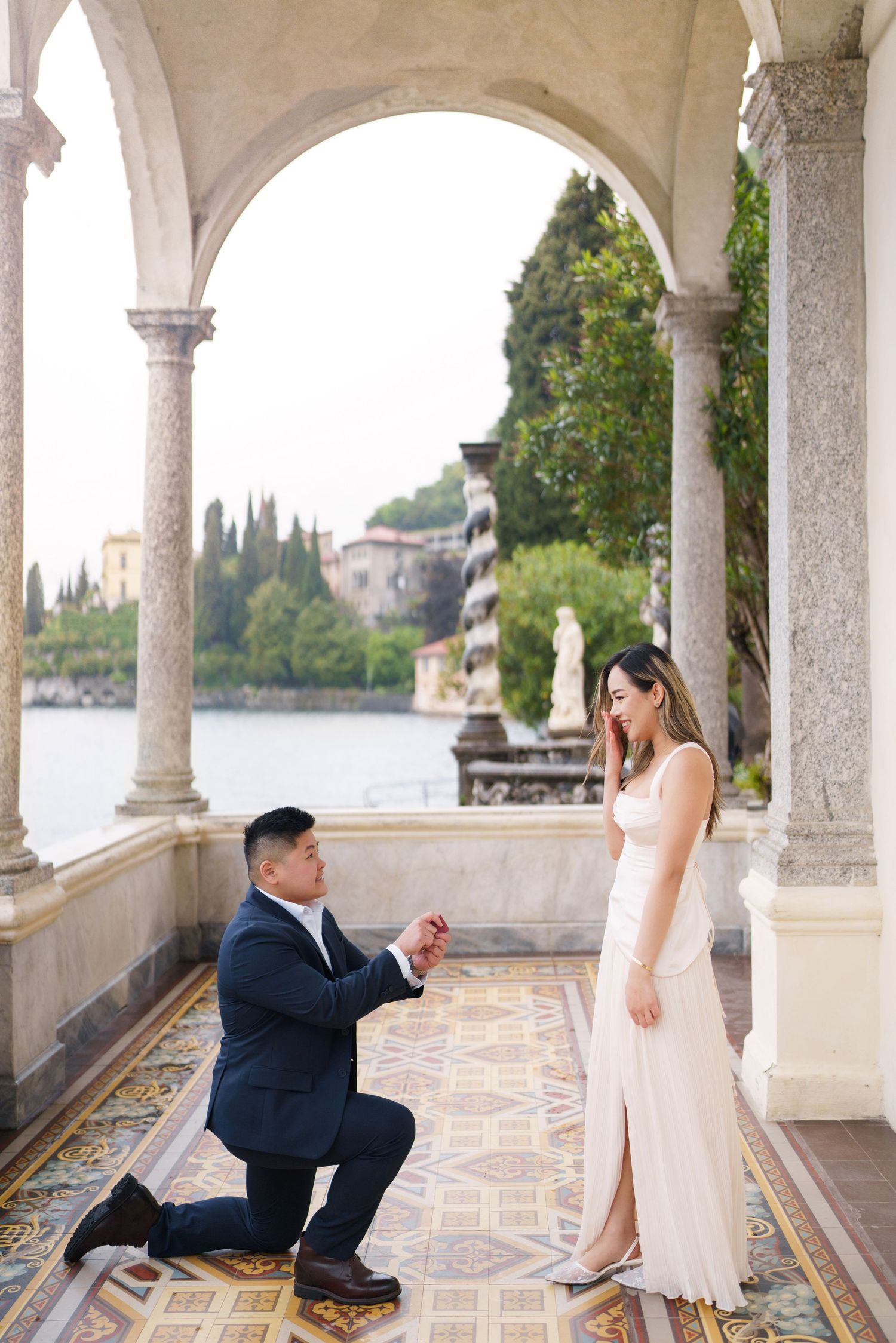 Elegant couple photography at Villa Monastero in Varenna by Lake Como proposal photographer