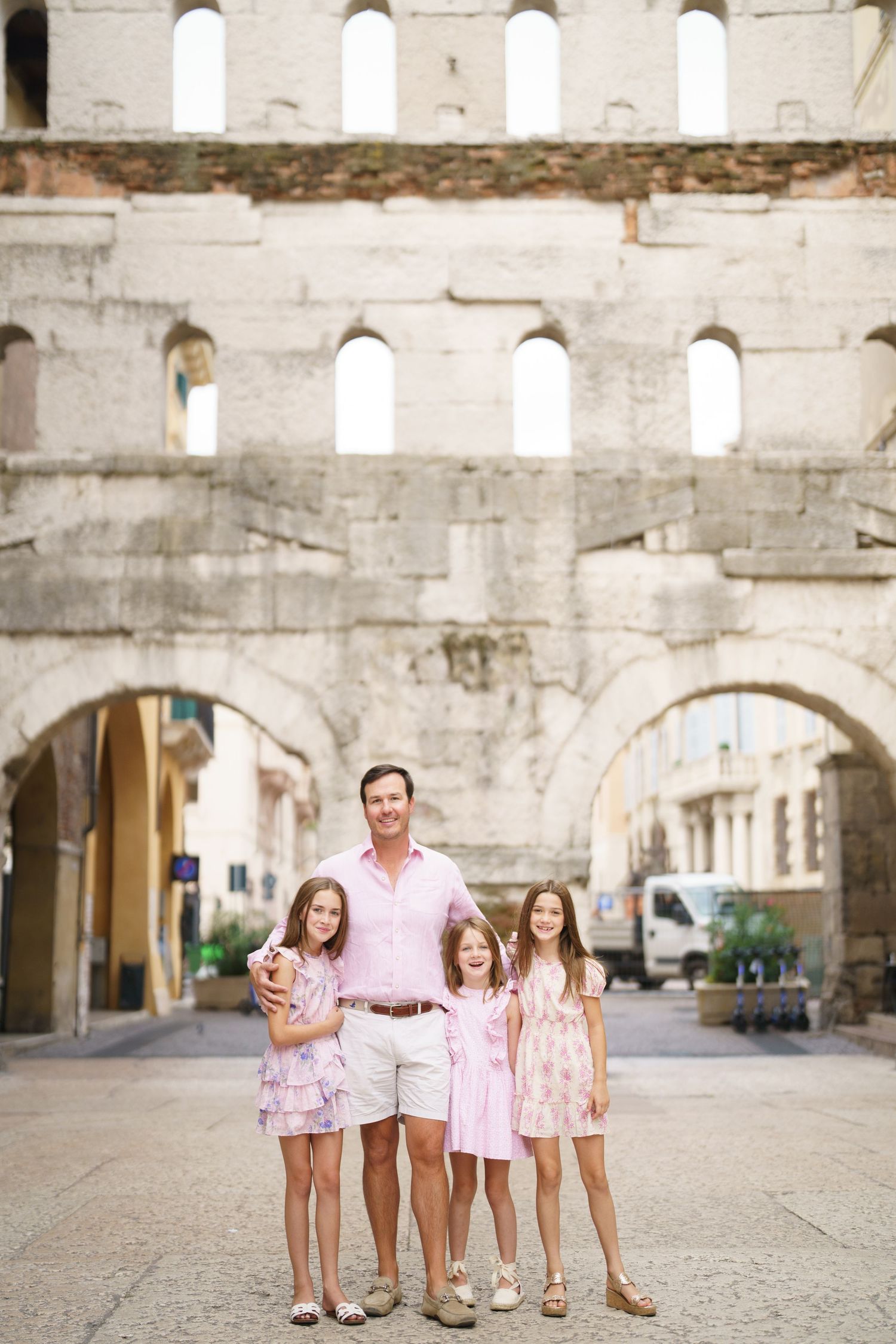 Romantic couple portrait in historic streets of Verona Italy by Verona family photographer