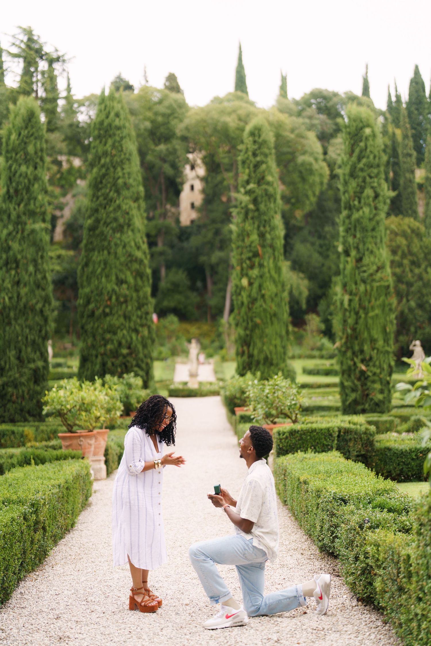 Surprise engagement proposal in Verona captured in cinematic and elegant photography style
