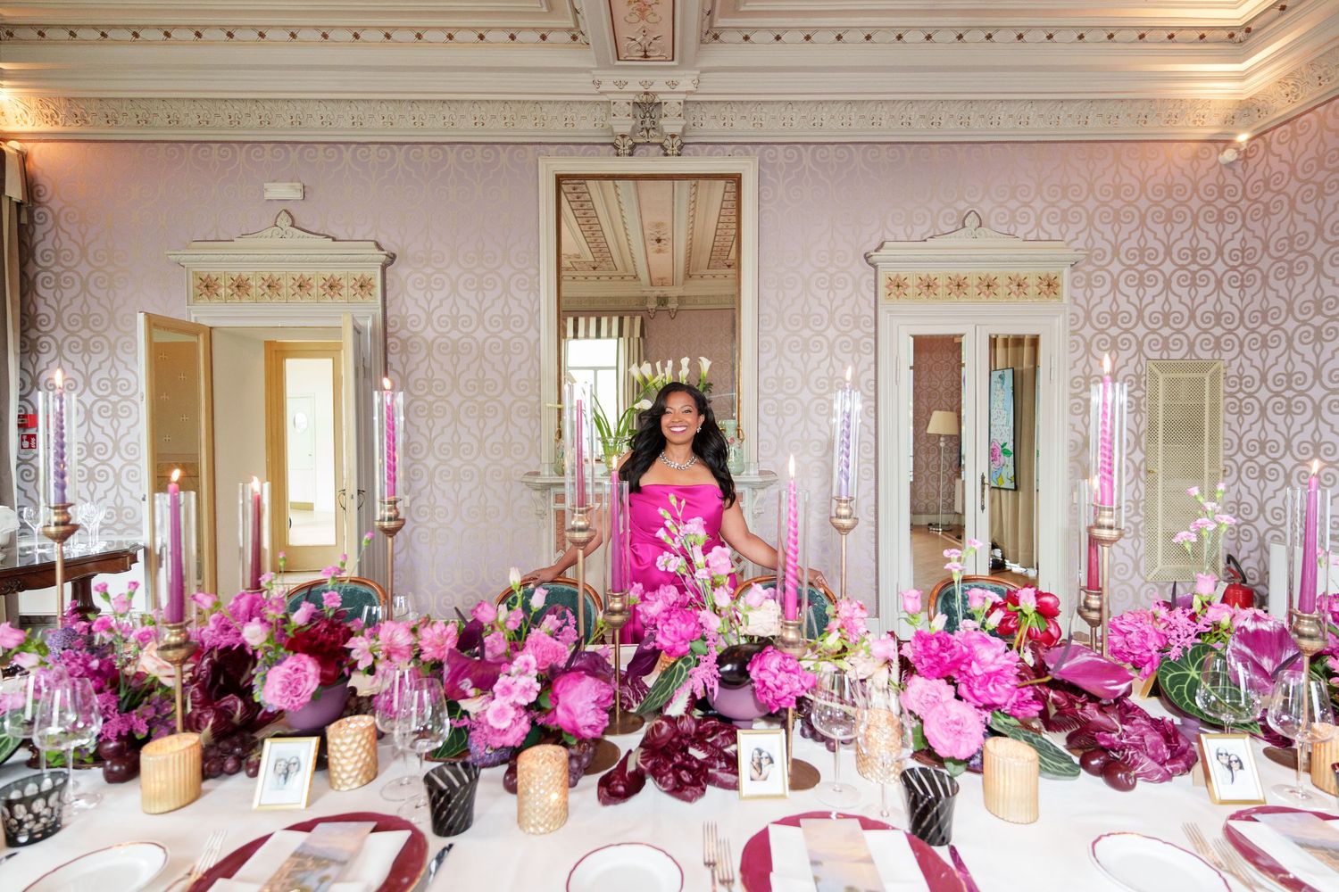 ditorial portrait of stylish guest during Lake Como luxury event