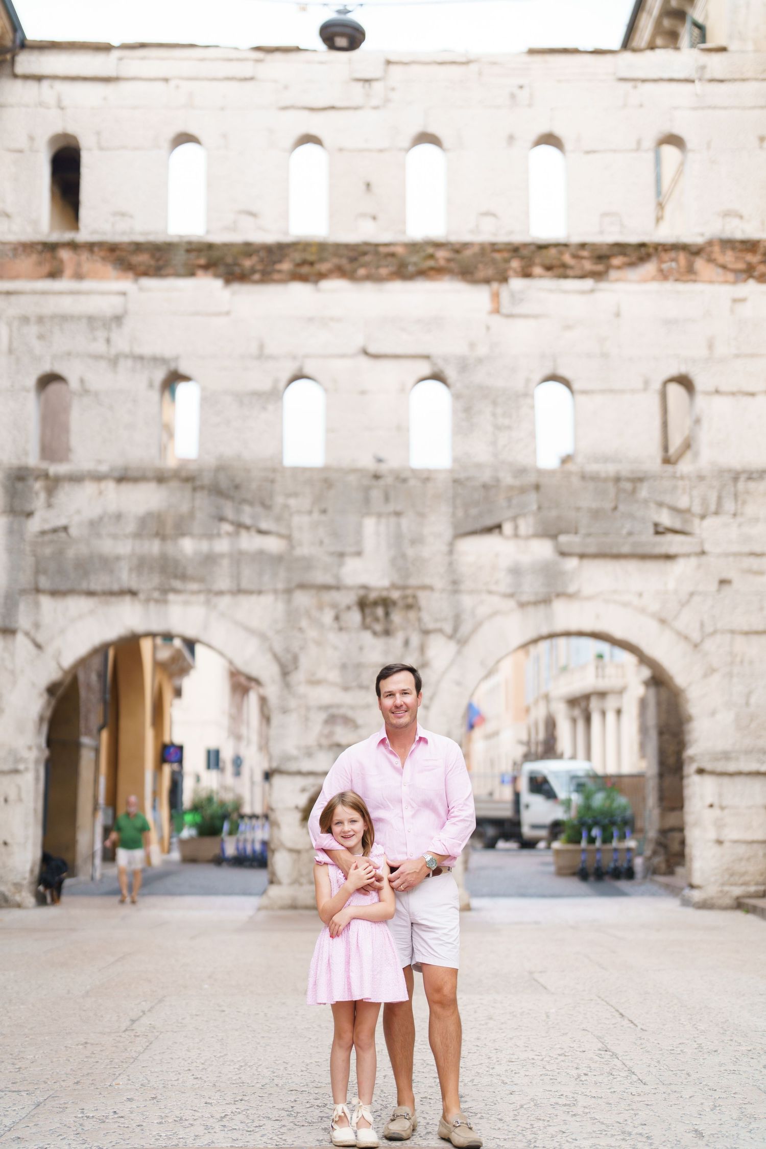 Romantic couple portrait in historic streets of Verona Italy by Verona family photographer