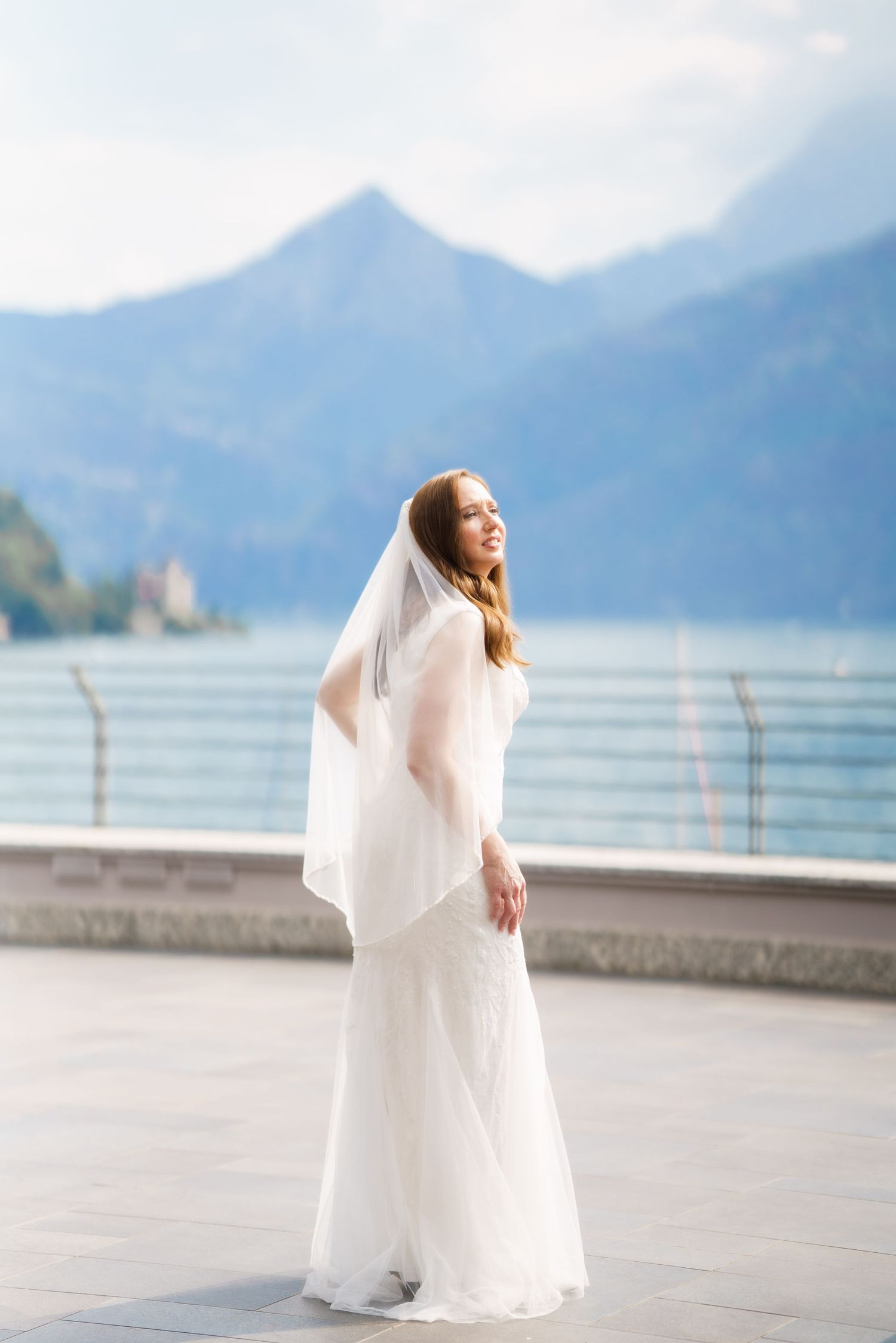 Destination wedding couple photographed on the Lake Como waterfront