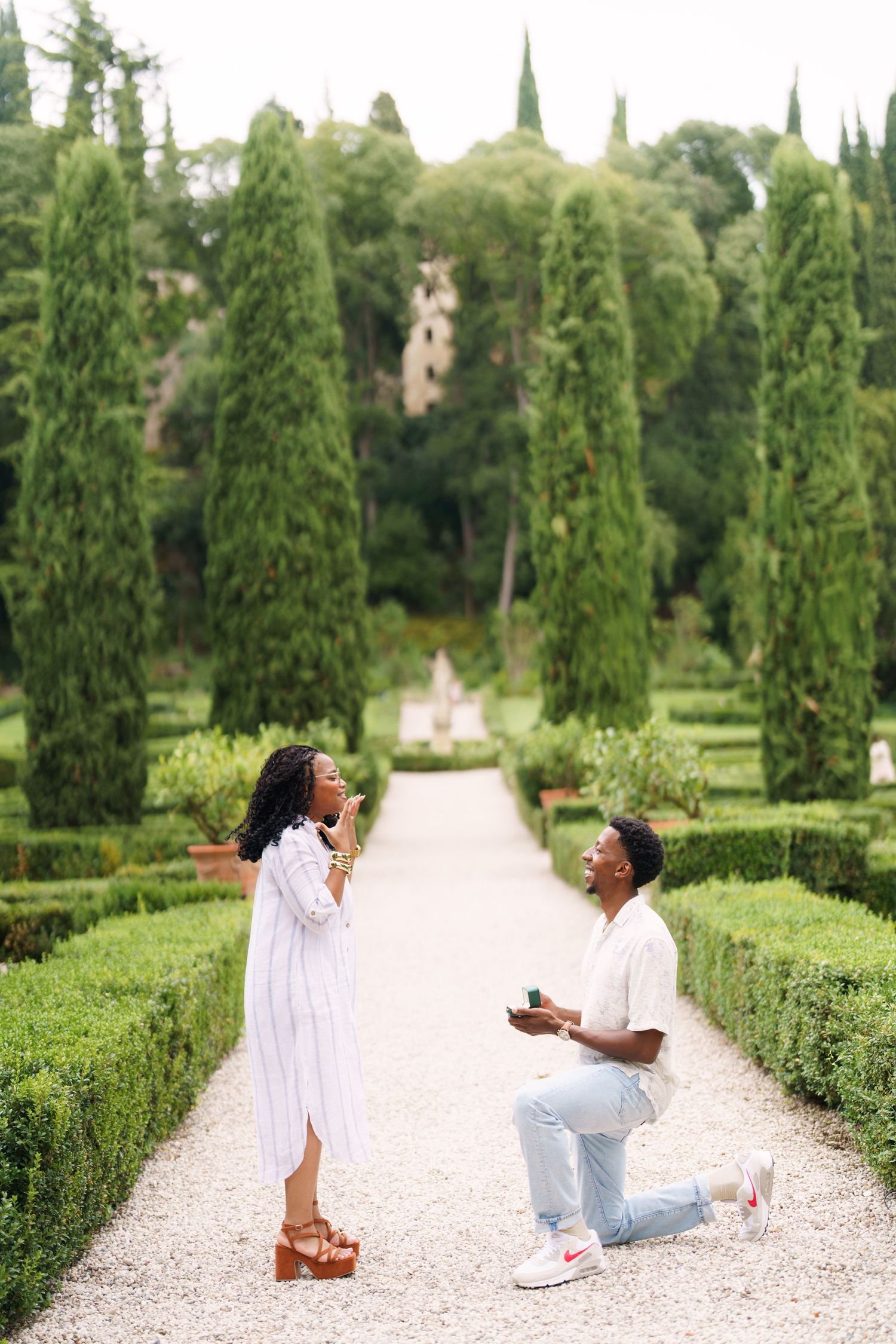 Surprise engagement proposal in Verona captured in cinematic and elegant photography style