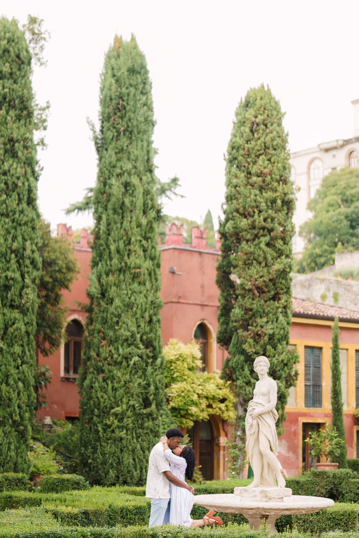 Surprise engagement proposal in Verona captured in cinematic and elegant photography style