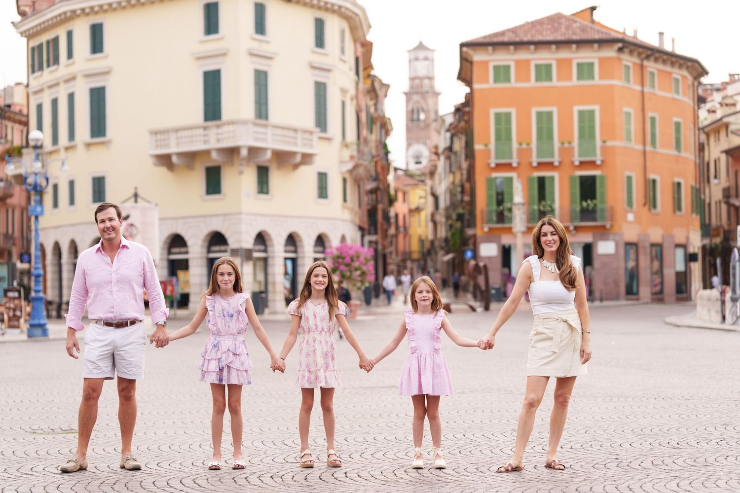 Romantic couple portrait in historic streets of Verona Italy by Verona family photographer