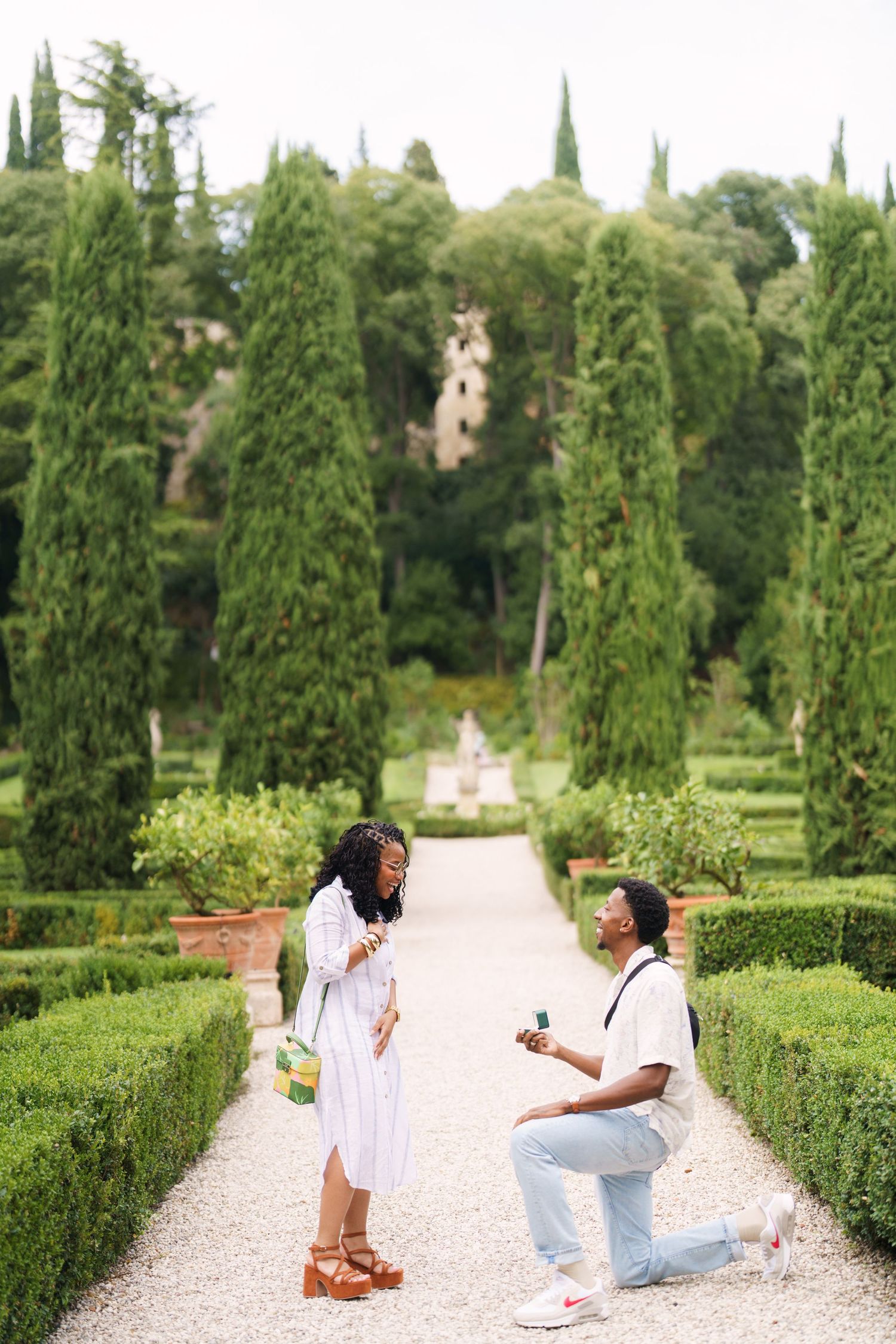 Surprise engagement proposal in Verona captured in cinematic and elegant photography style