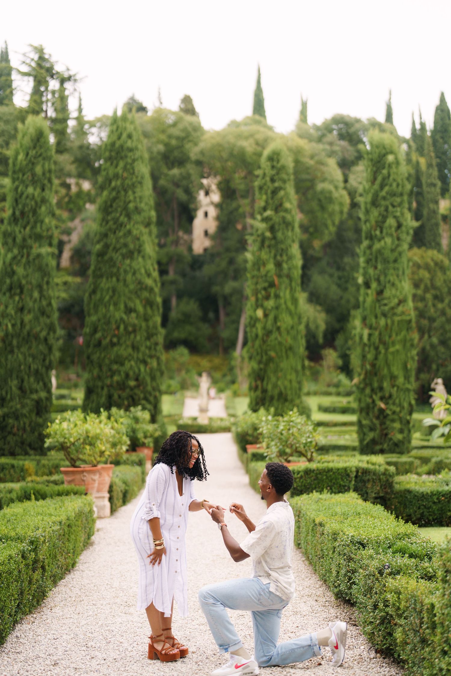 Surprise engagement proposal in Verona captured in cinematic and elegant photography style