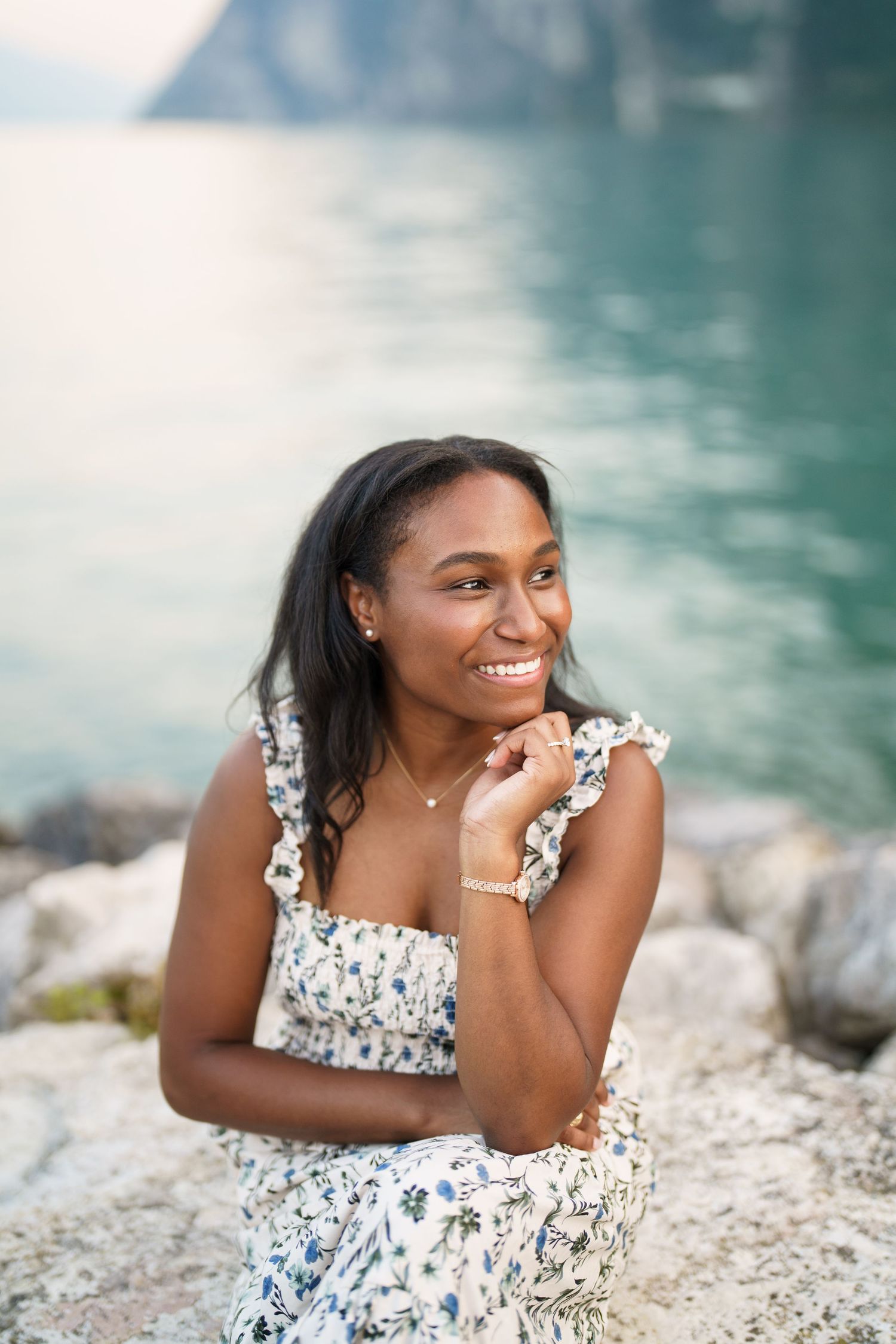 Emotional reaction during a surprise proposal beside Lake Garda in Riva del Garda
