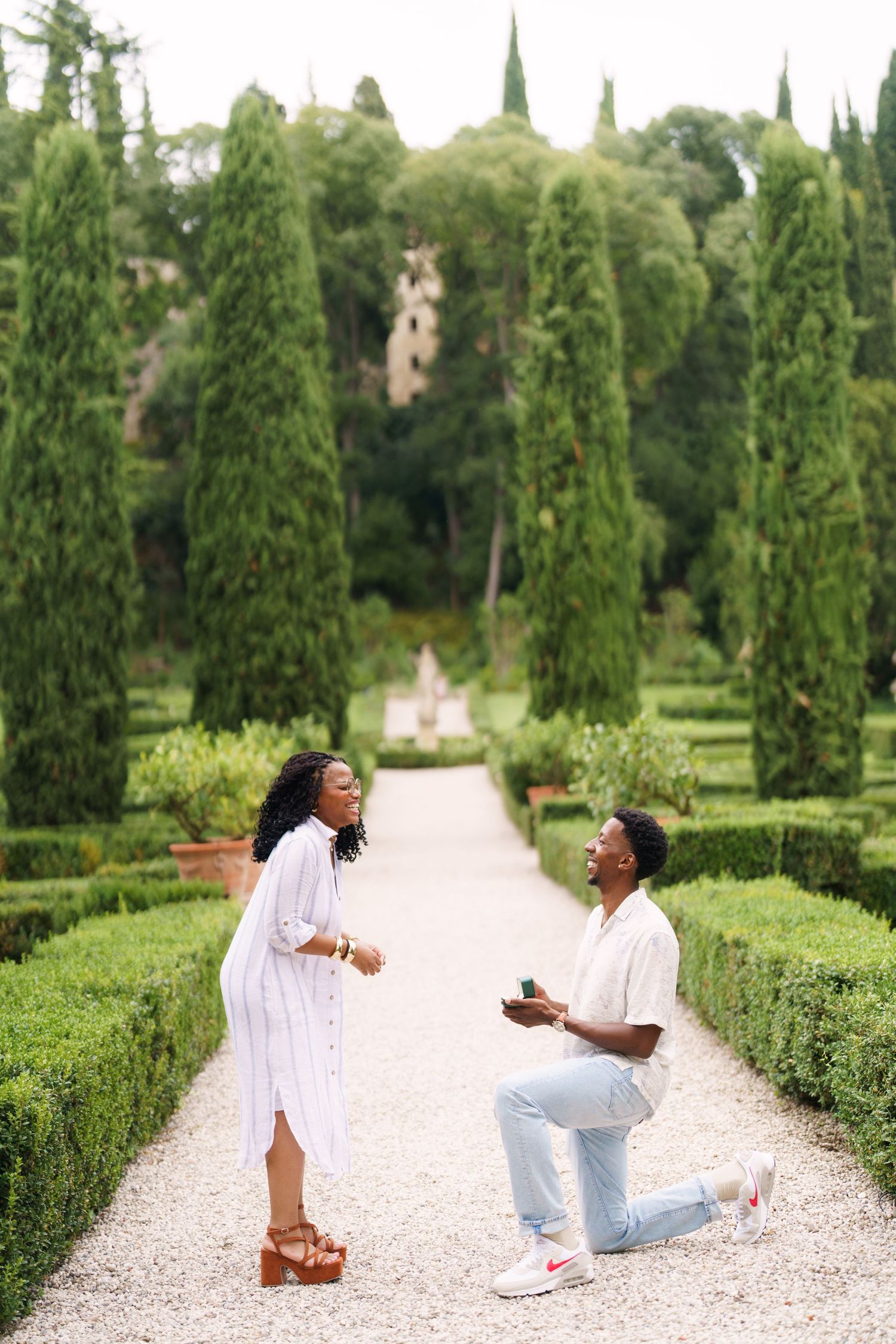 Surprise engagement proposal in Verona captured in cinematic and elegant photography style