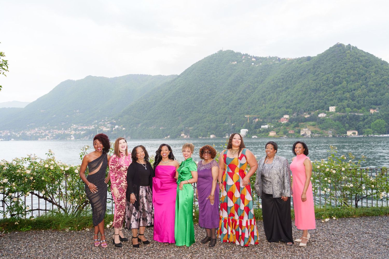 ditorial portrait of stylish guest during Lake Como luxury event
