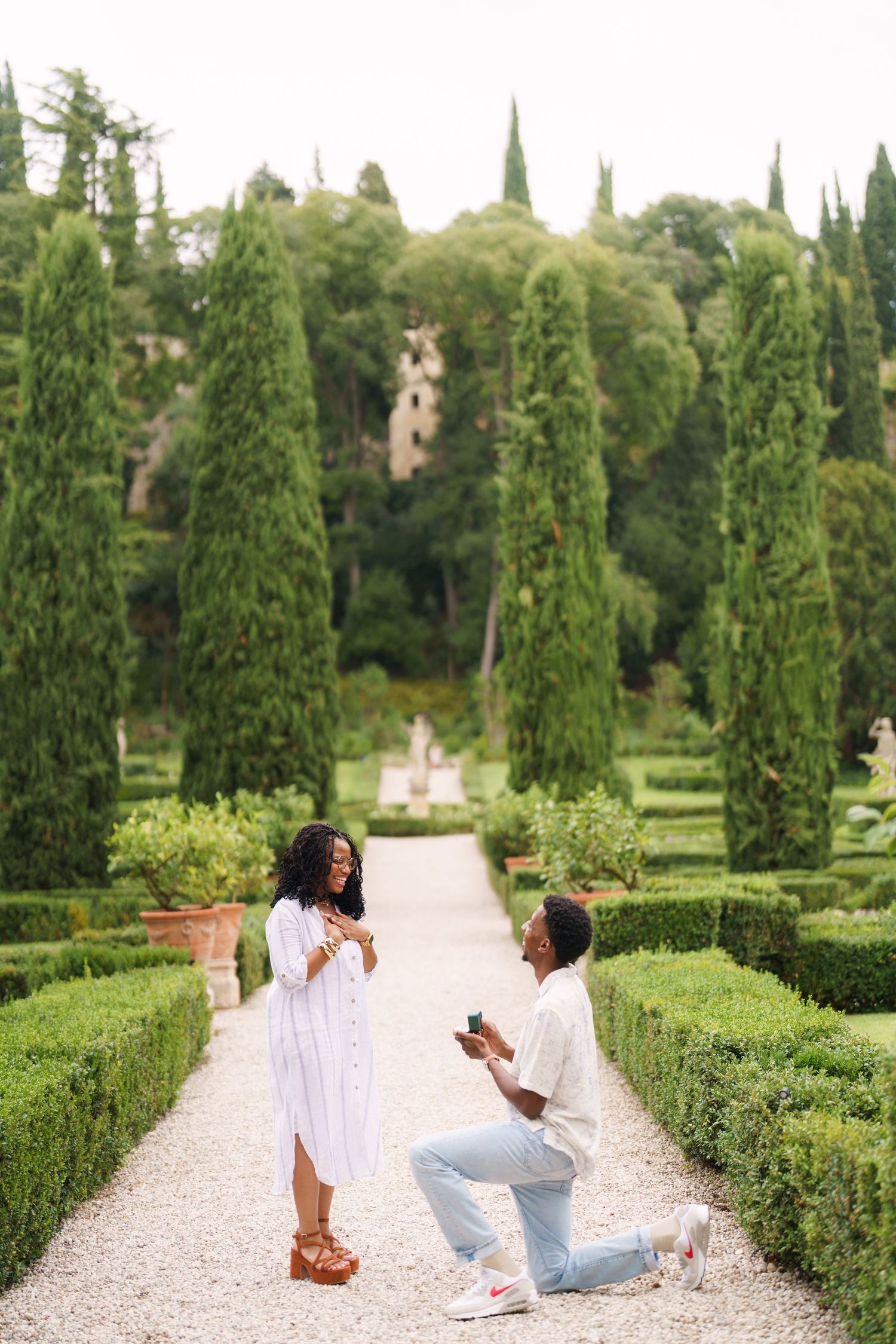 Surprise engagement proposal in Verona captured in cinematic and elegant photography style
