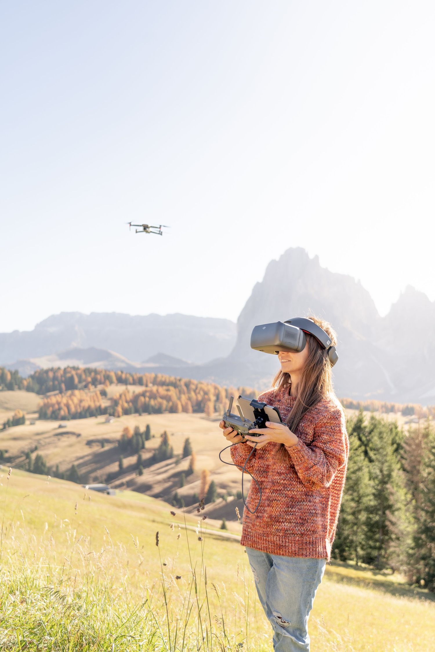 Yeleynaya photographer with drone over scenic in the Dolomites.