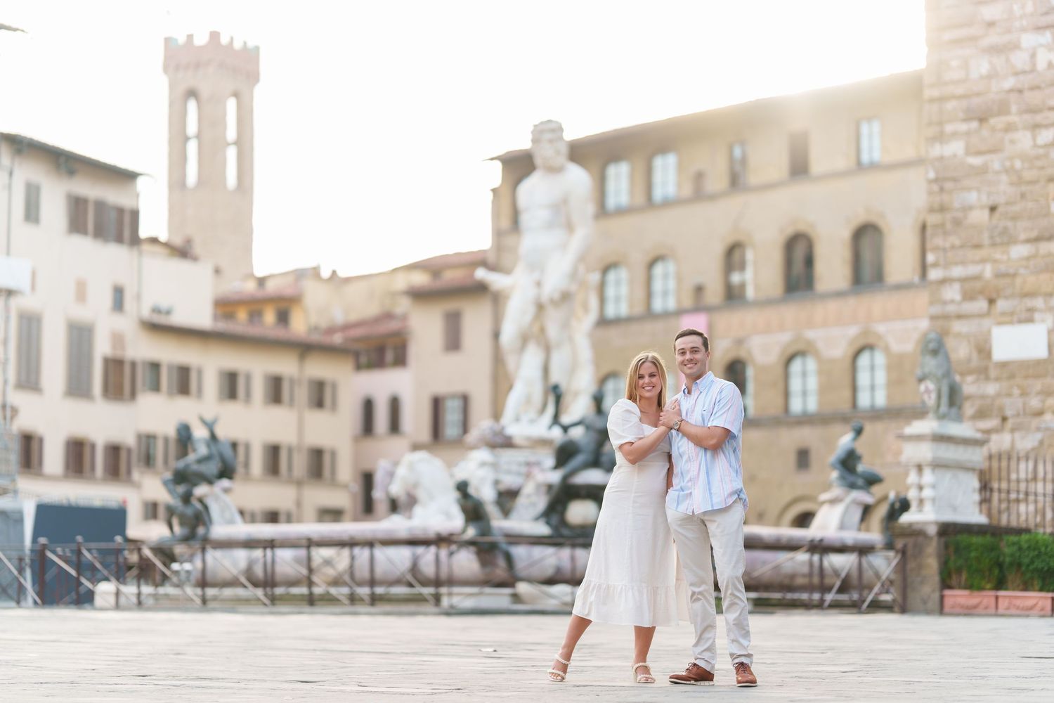 A series of wedding photos showing a couple in romantic poses at a scenic Italian villa in Florence.