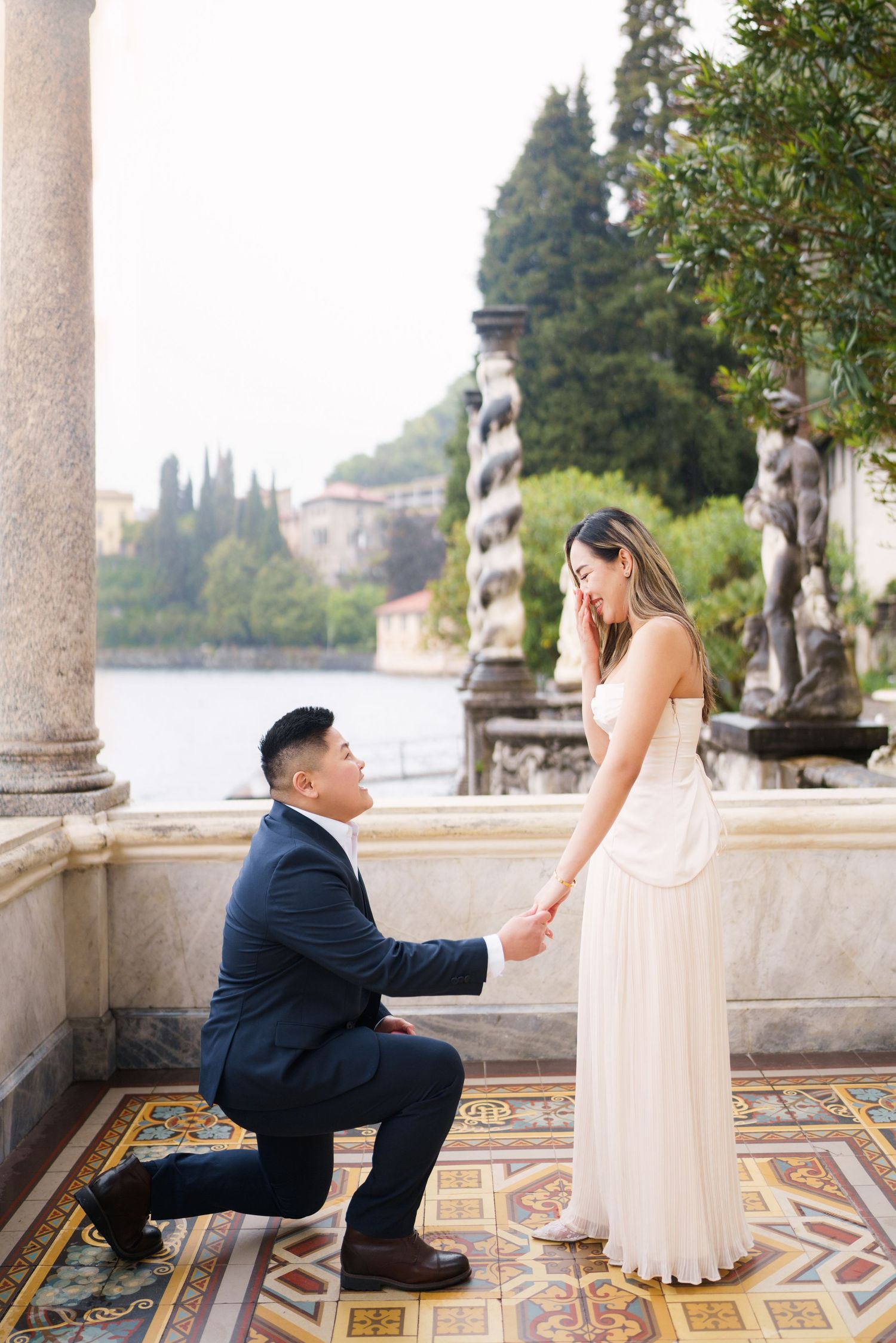Elegant couple photography at Villa Monastero in Varenna by Lake Como proposal photographer