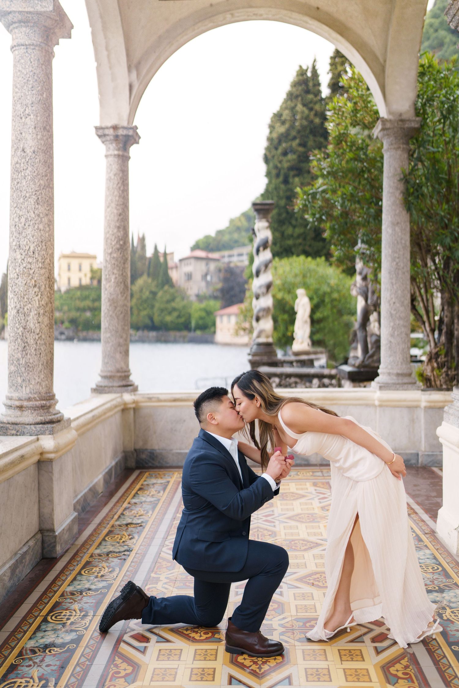 Elegant couple photography at Villa Monastero in Varenna by Lake Como proposal photographer