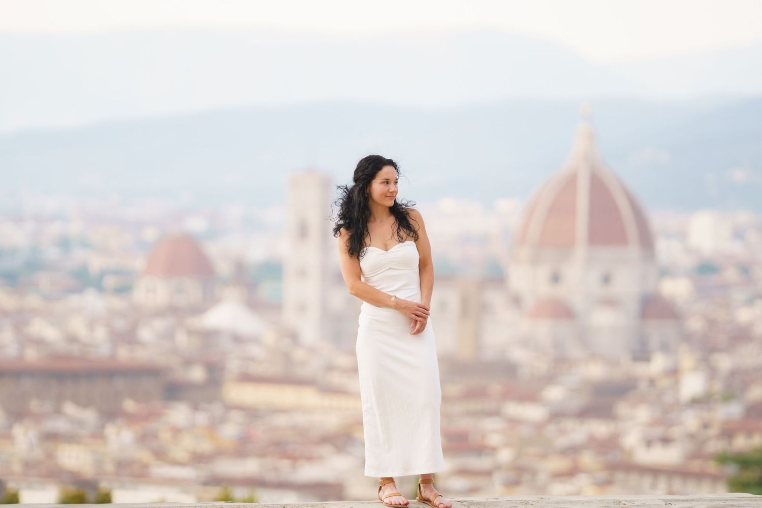 A panoramic series of photos showing a scenic view of Florence, Italy with the Duomo cathedral dome visible in the skyline.