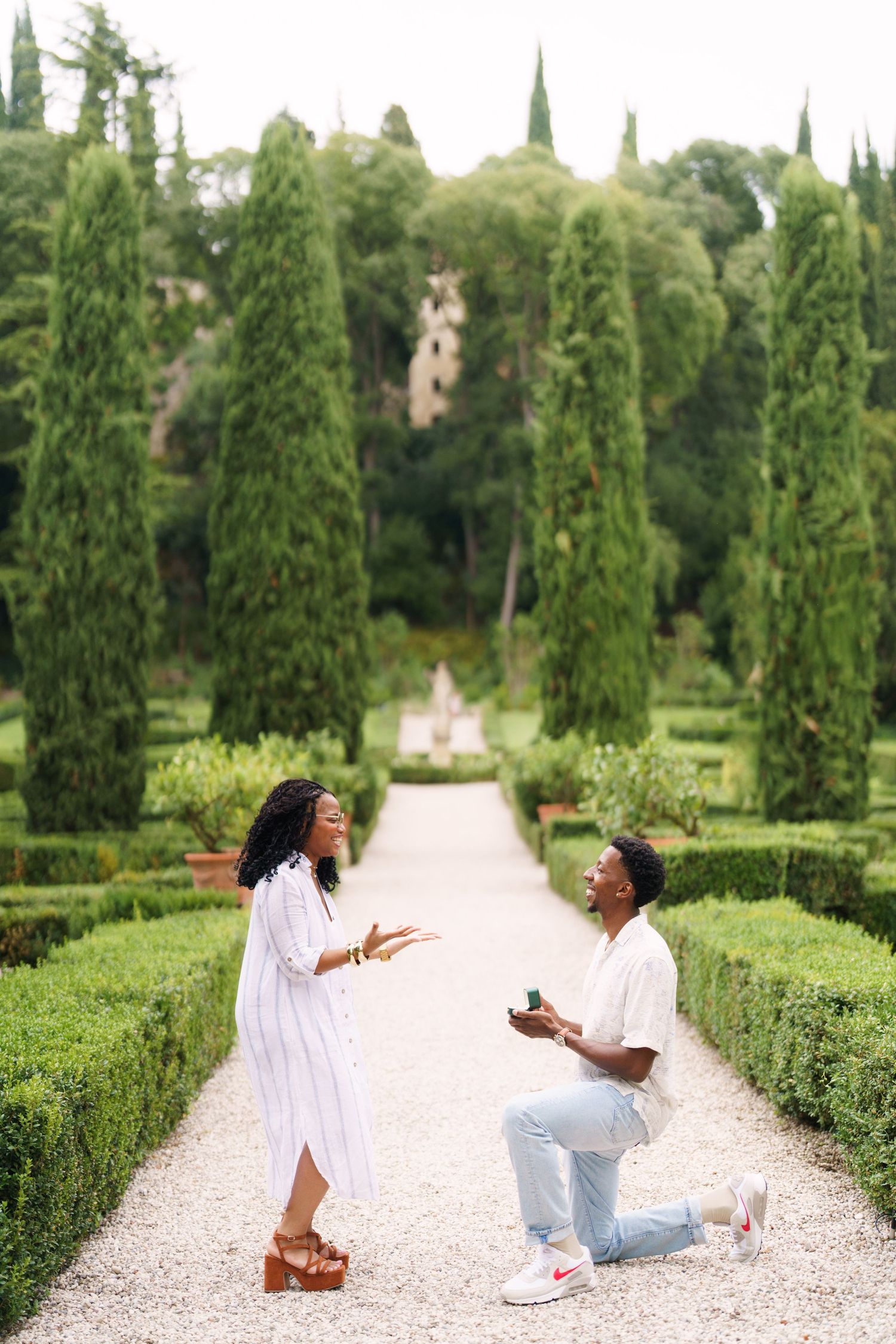 Surprise engagement proposal in Verona captured in cinematic and elegant photography style