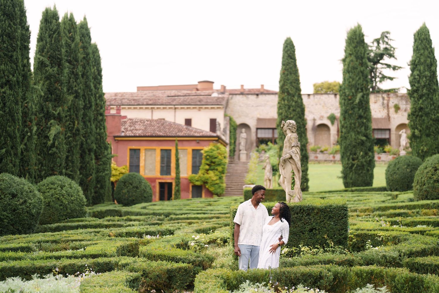 Happy engaged couple at Giardino Giusti Verona photographed by wedding photographer Italy Verona