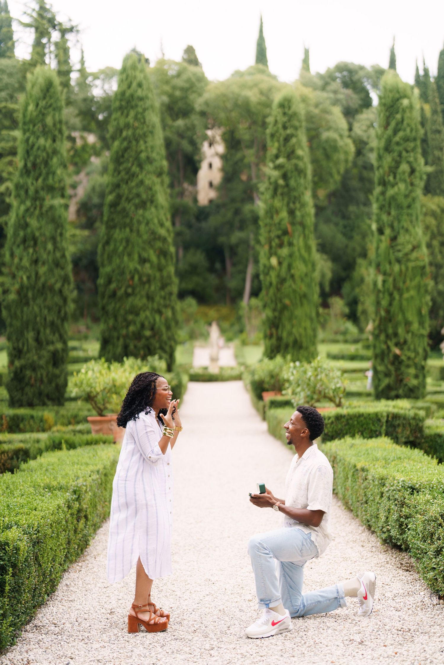 Surprise engagement proposal in Verona captured in cinematic and elegant photography style