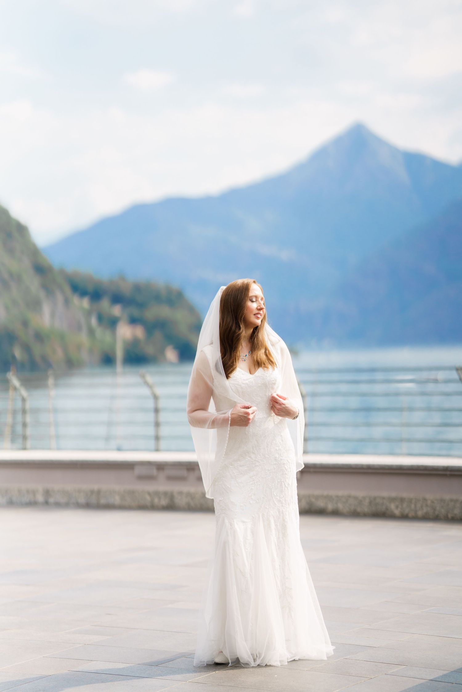 Destination wedding couple photographed on the Lake Como waterfront