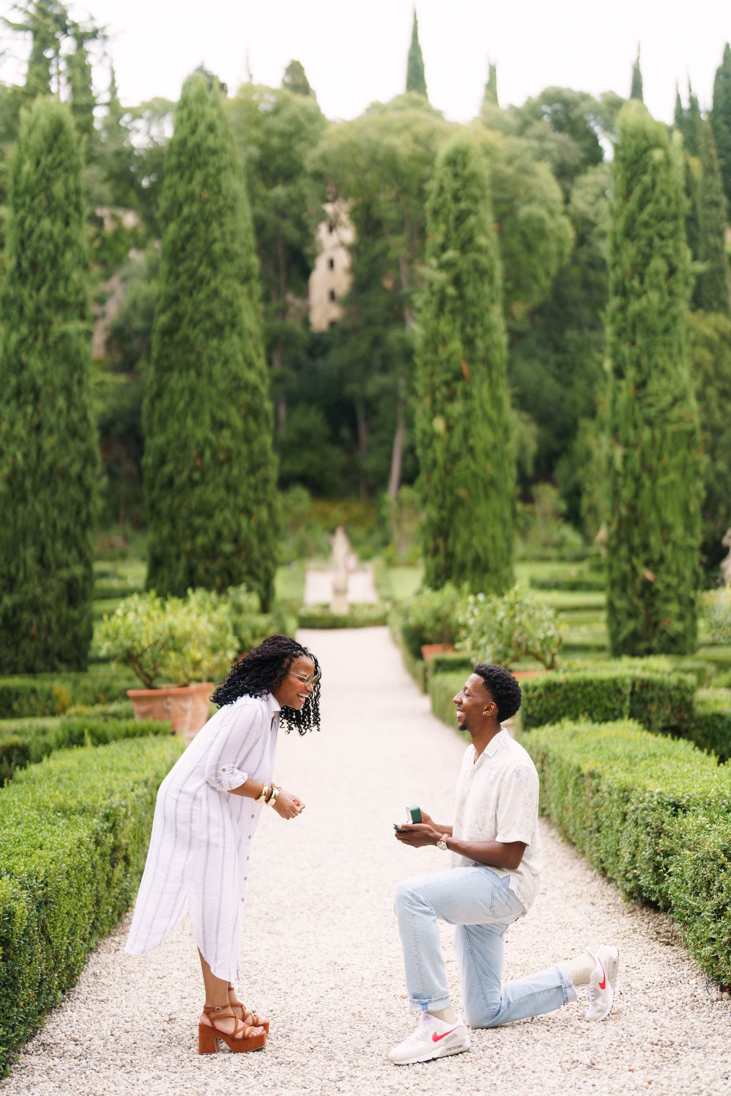 Surprise engagement proposal in Verona captured in cinematic and elegant photography style