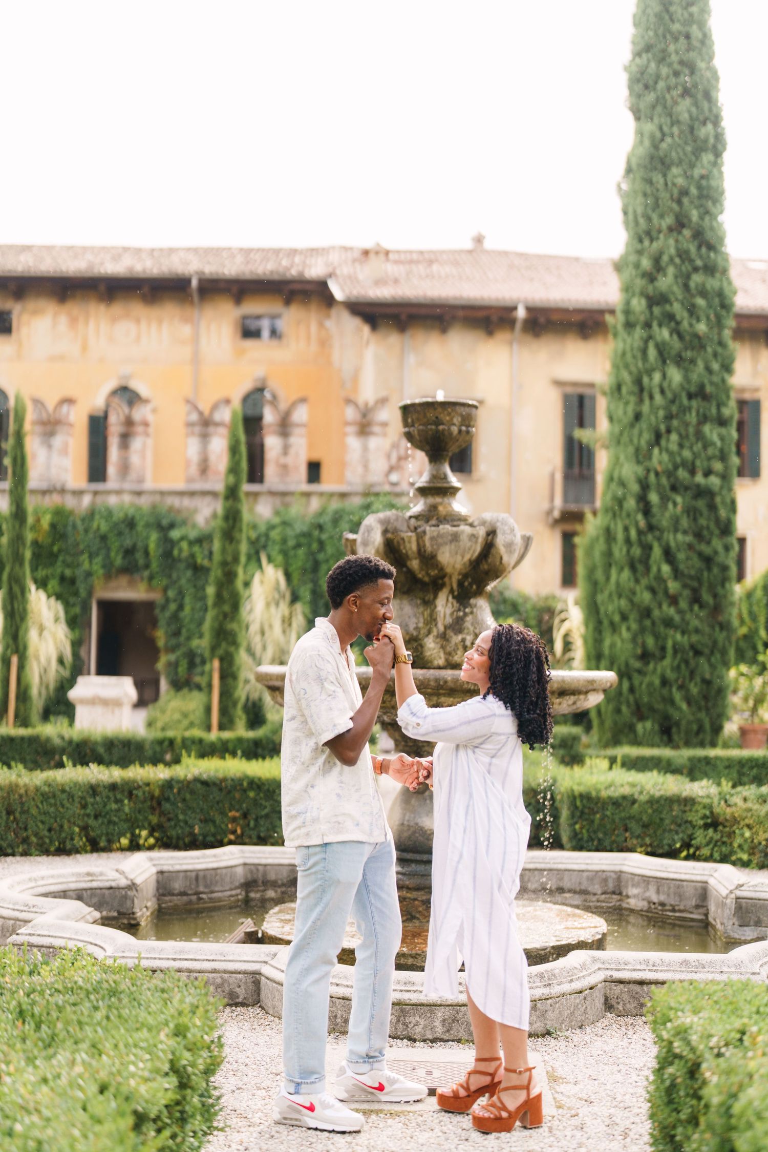 Surprise engagement proposal in Verona captured in cinematic and elegant photography style