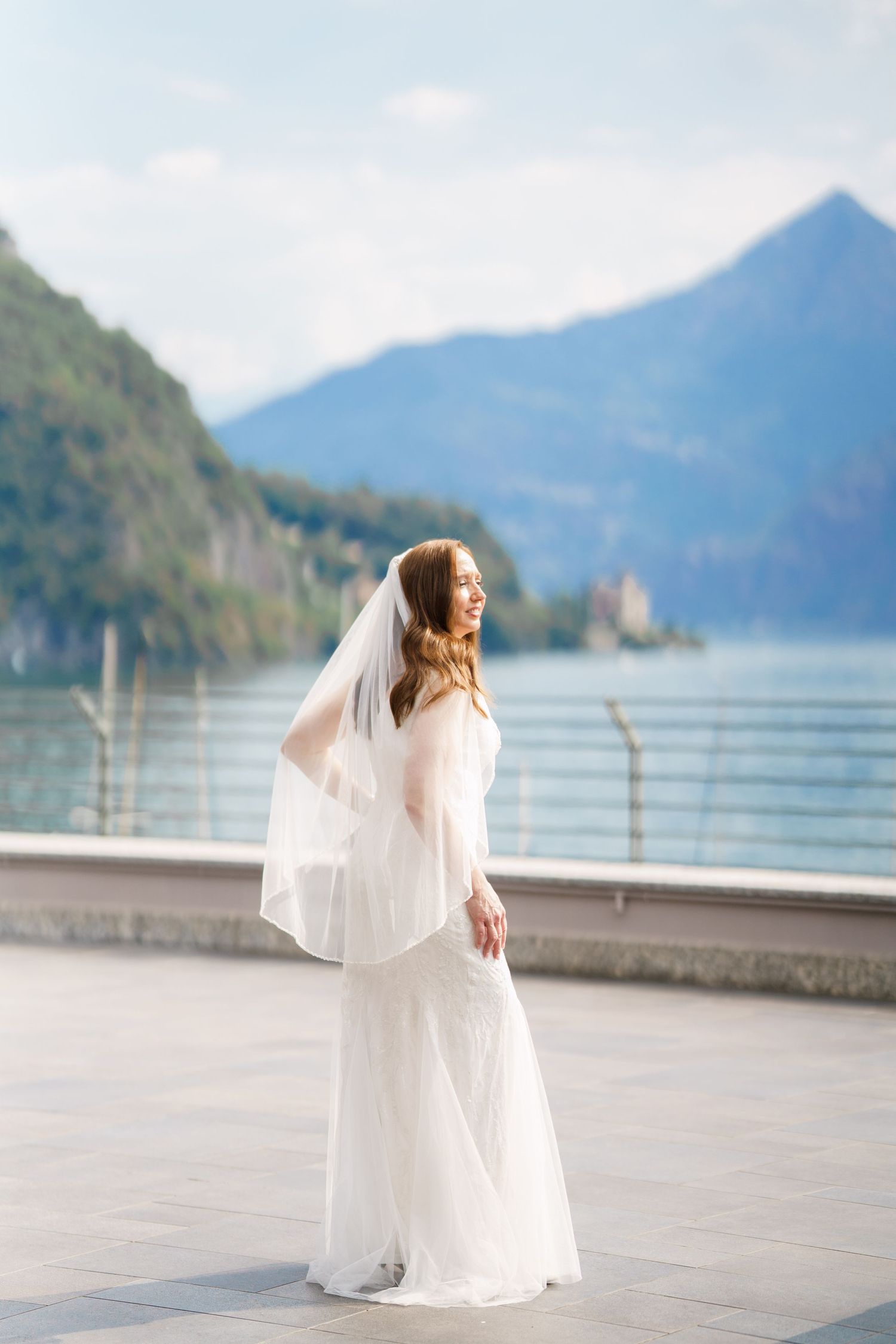 Destination wedding couple photographed on the Lake Como waterfront