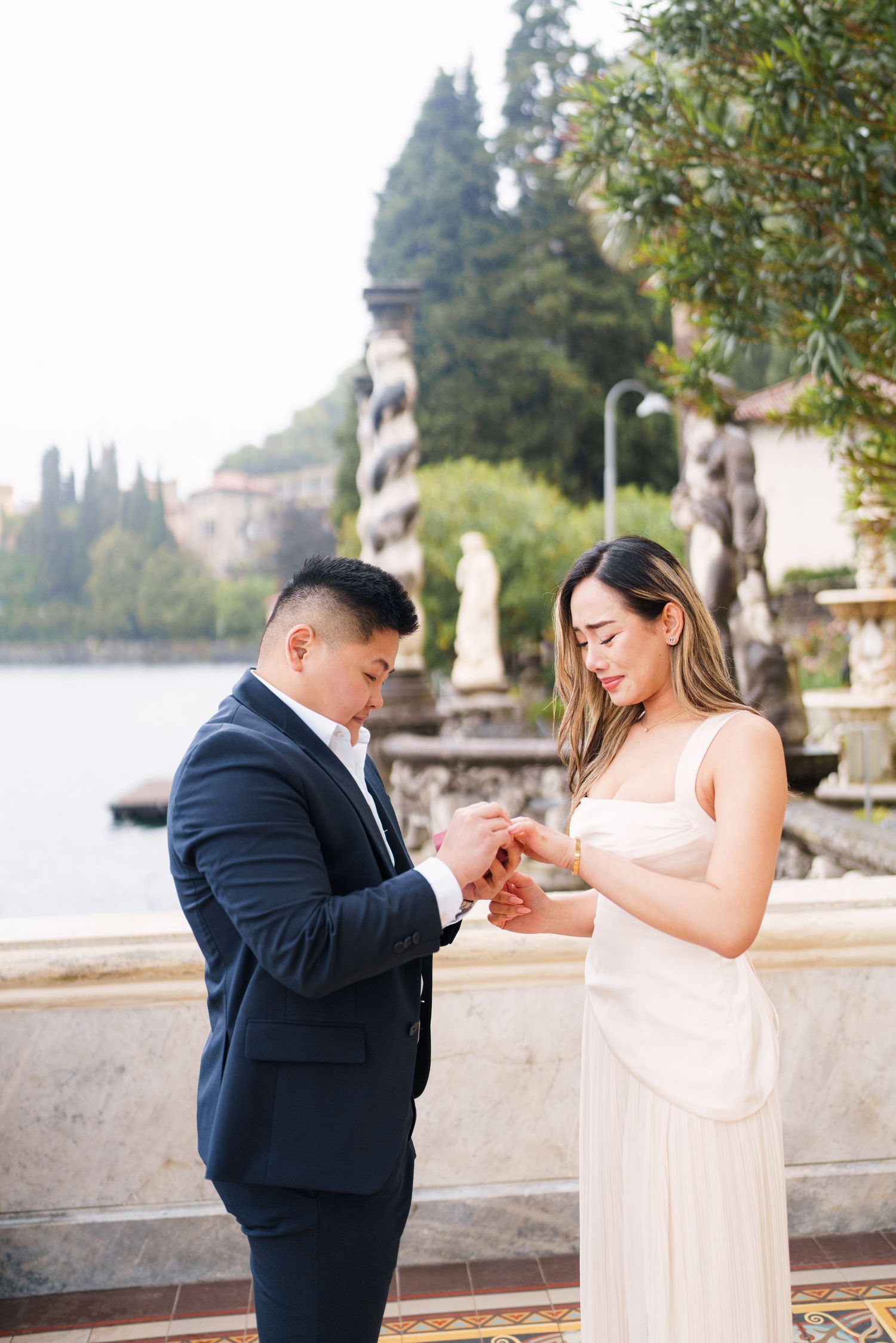 Elegant couple photography at Villa Monastero in Varenna by Lake Como proposal photographer