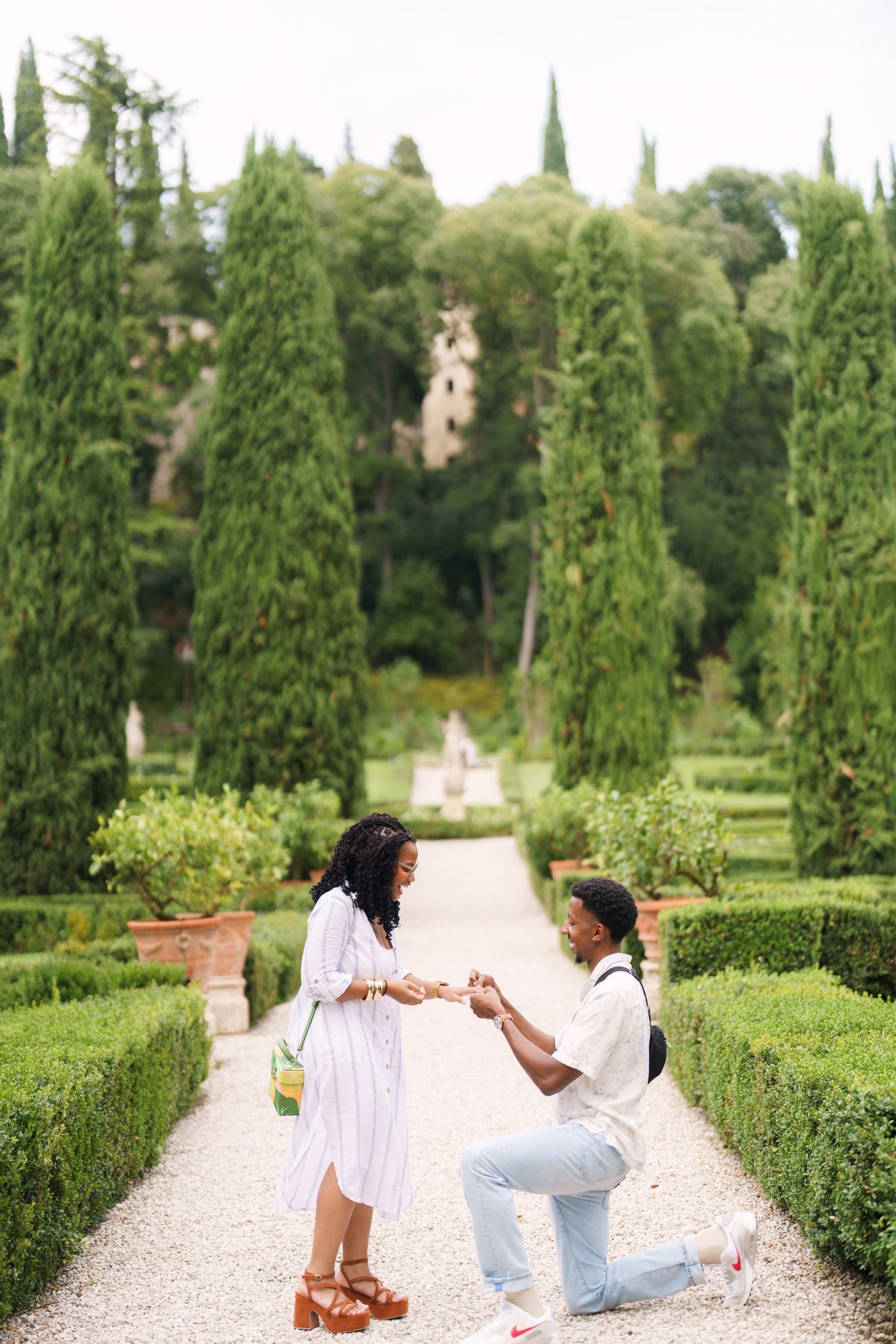 Surprise engagement proposal in Verona captured in cinematic and elegant photography style