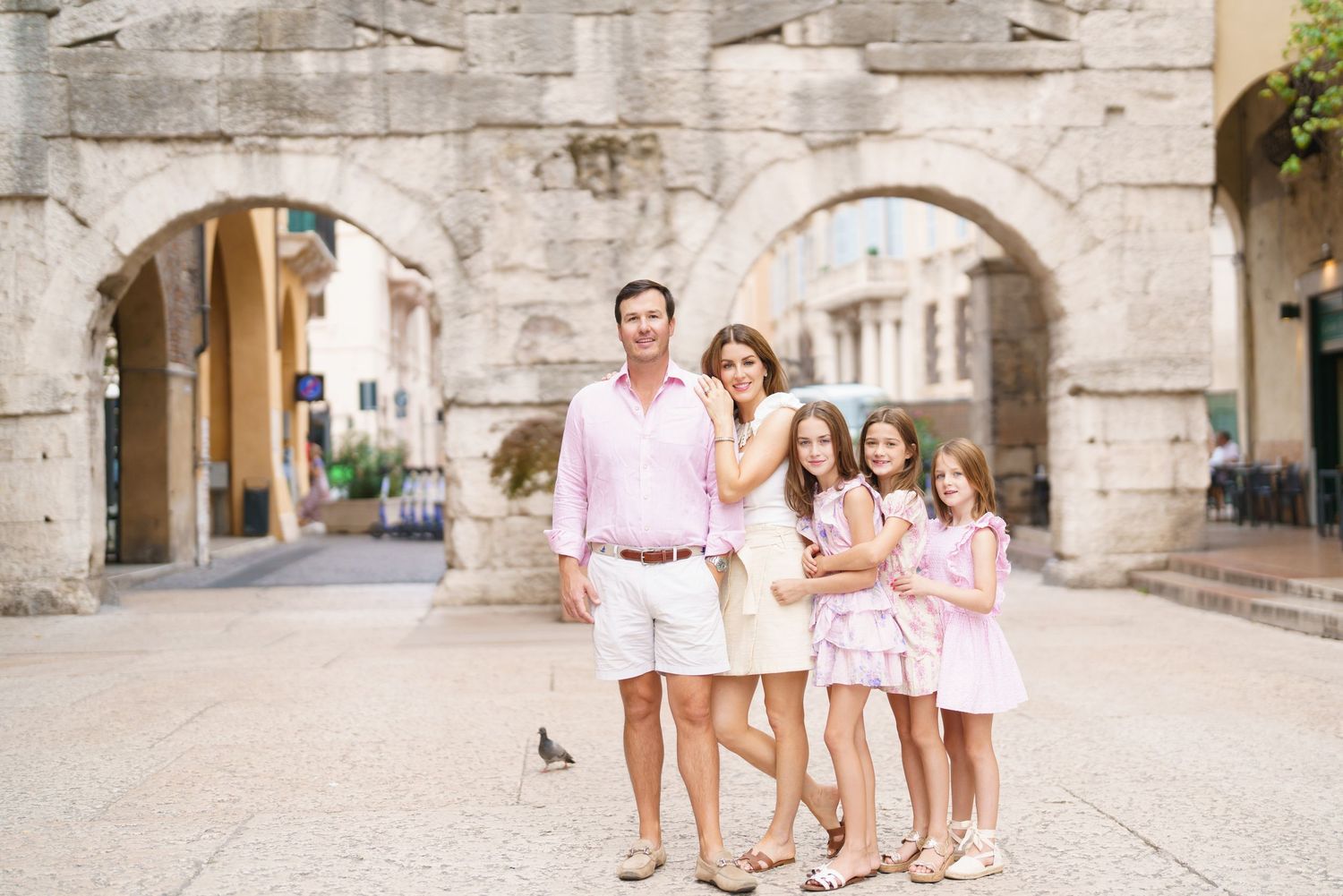 Romantic couple portrait in historic streets of Verona Italy by Verona family photographer