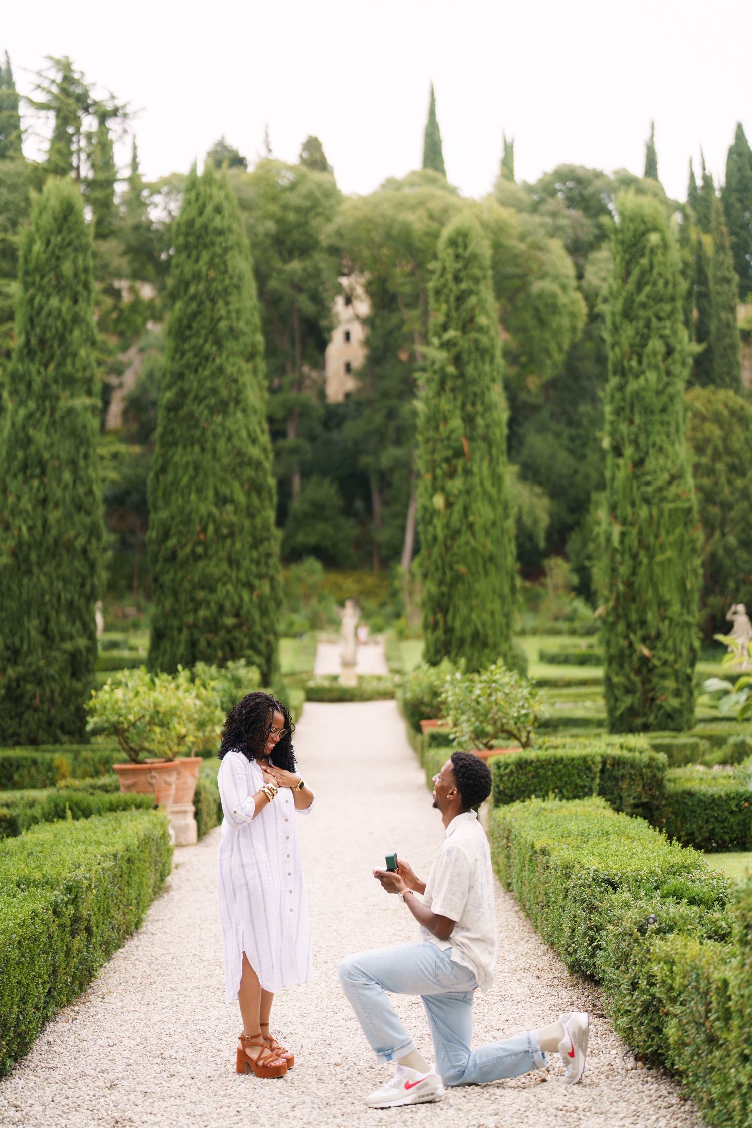 Surprise engagement proposal in Verona captured in cinematic and elegant photography style