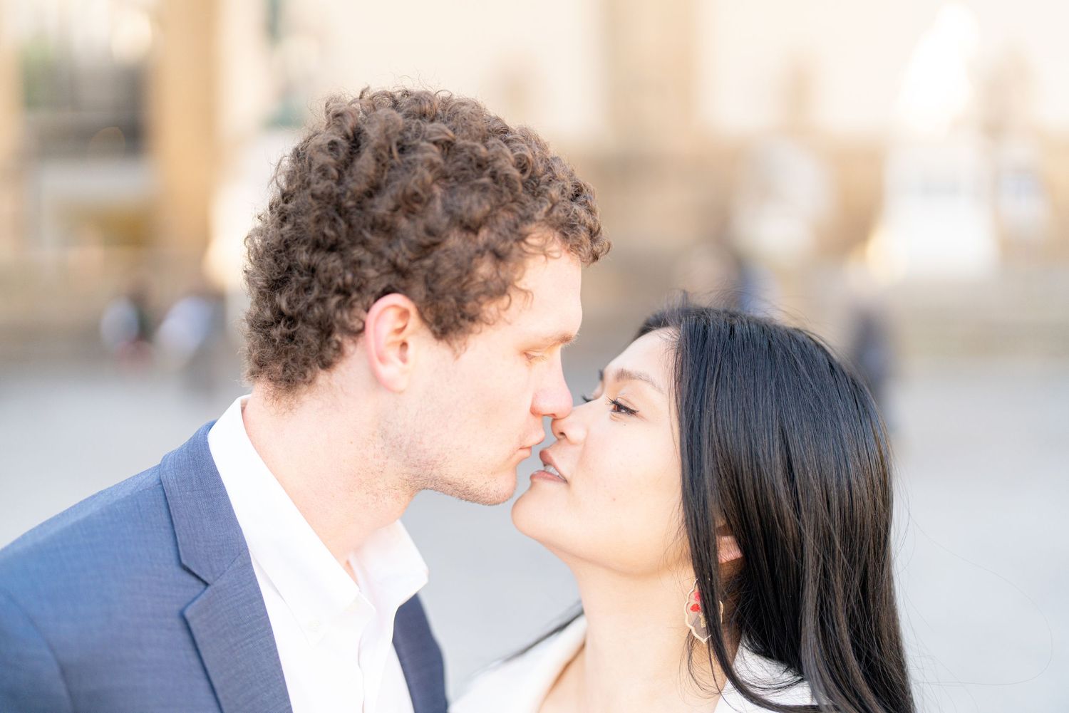 Romantic couple shares tender moments in a series of four intimate outdoor photos at sunset.