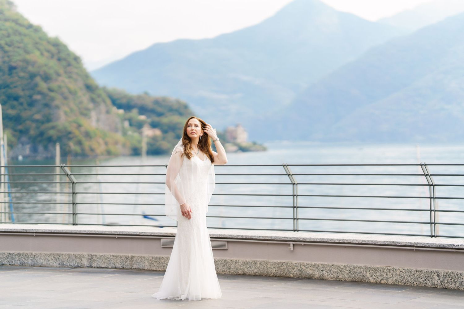 Destination wedding couple photographed on the Lake Como waterfront