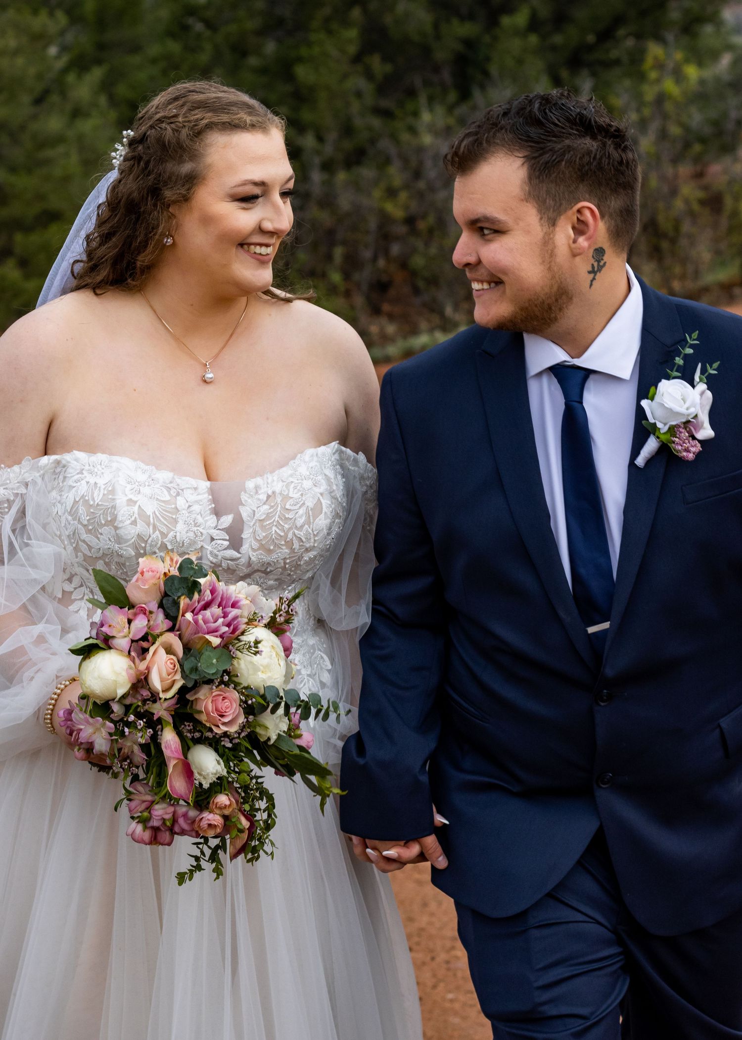 Wedding couple on their wedding day. They eloped and had a destination wedding