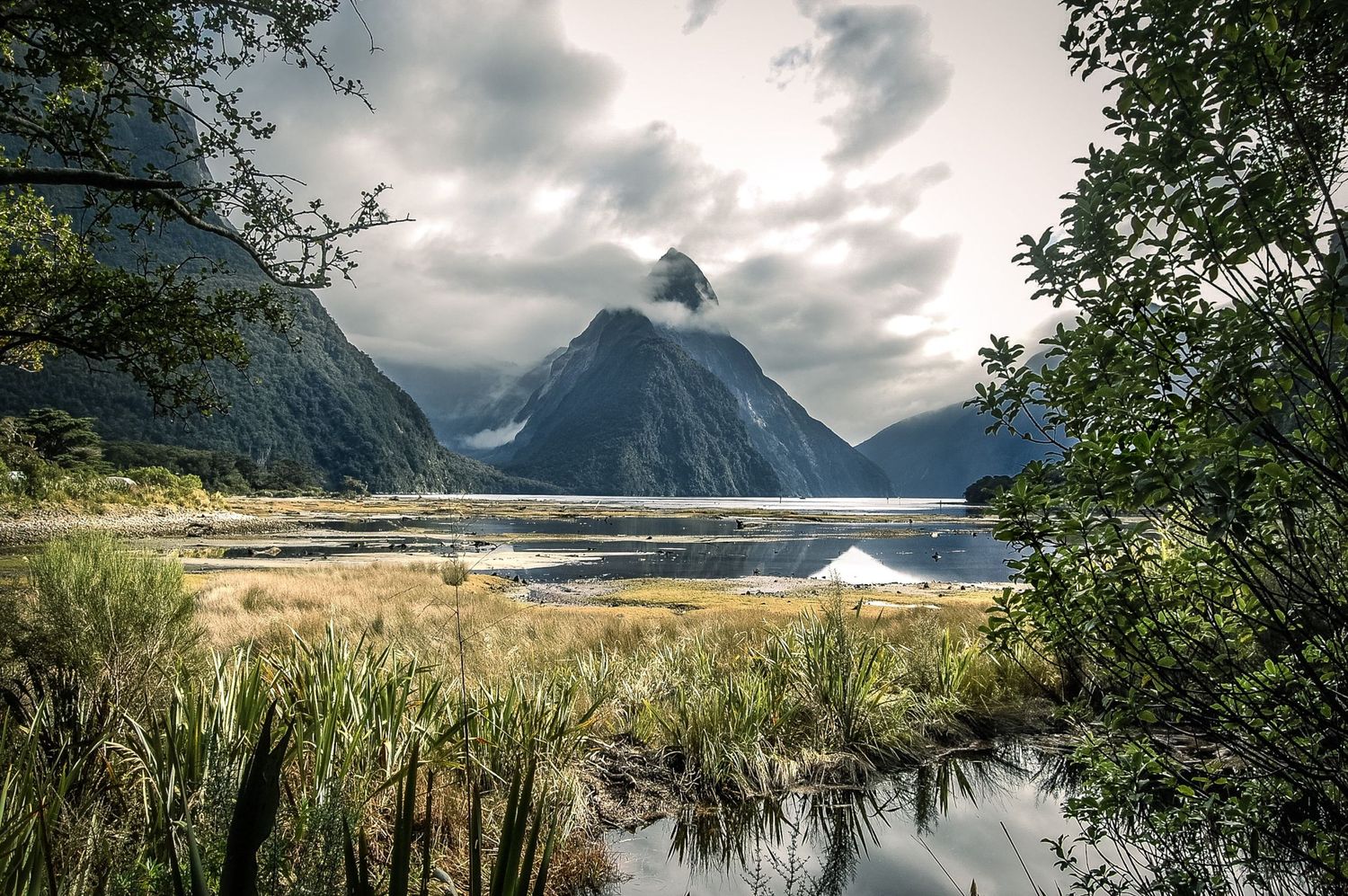 Le pic Mitre Peak se détachant derrière les eaux calmes de Milford Sound en Nouvelle-Zélande, par Jérémie Botte.