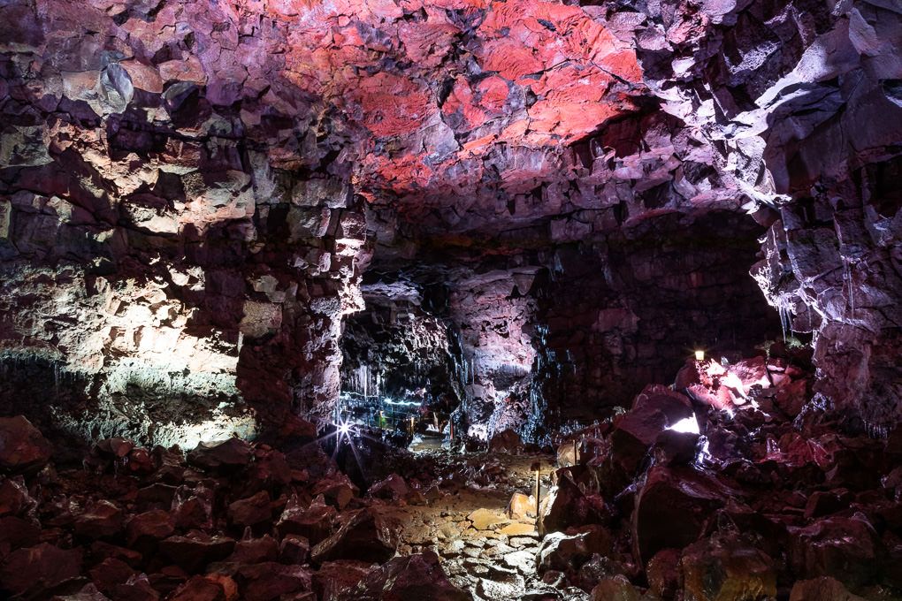 A large cavern in the lava tunnels of Raufarhólshellir, Iceland.