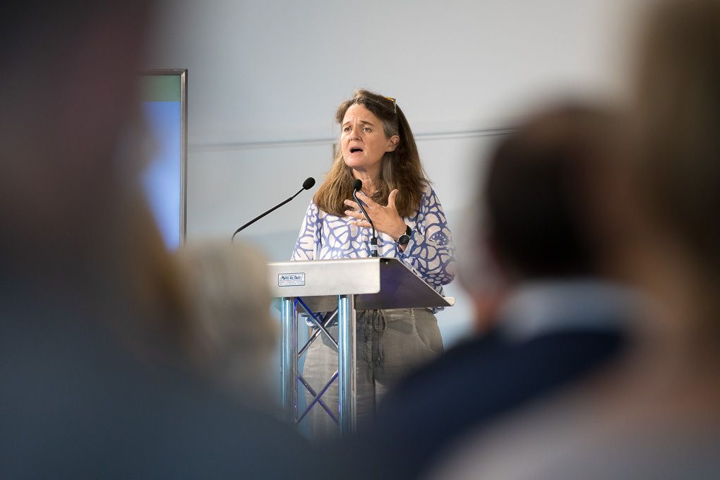 Clare Matterson, RHS Director General, is presenting at the RHS AGM 2023 at RHS Hyde Hall in Essex.