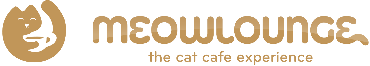Meow Lounge the cat cafe experience logo in gold text.