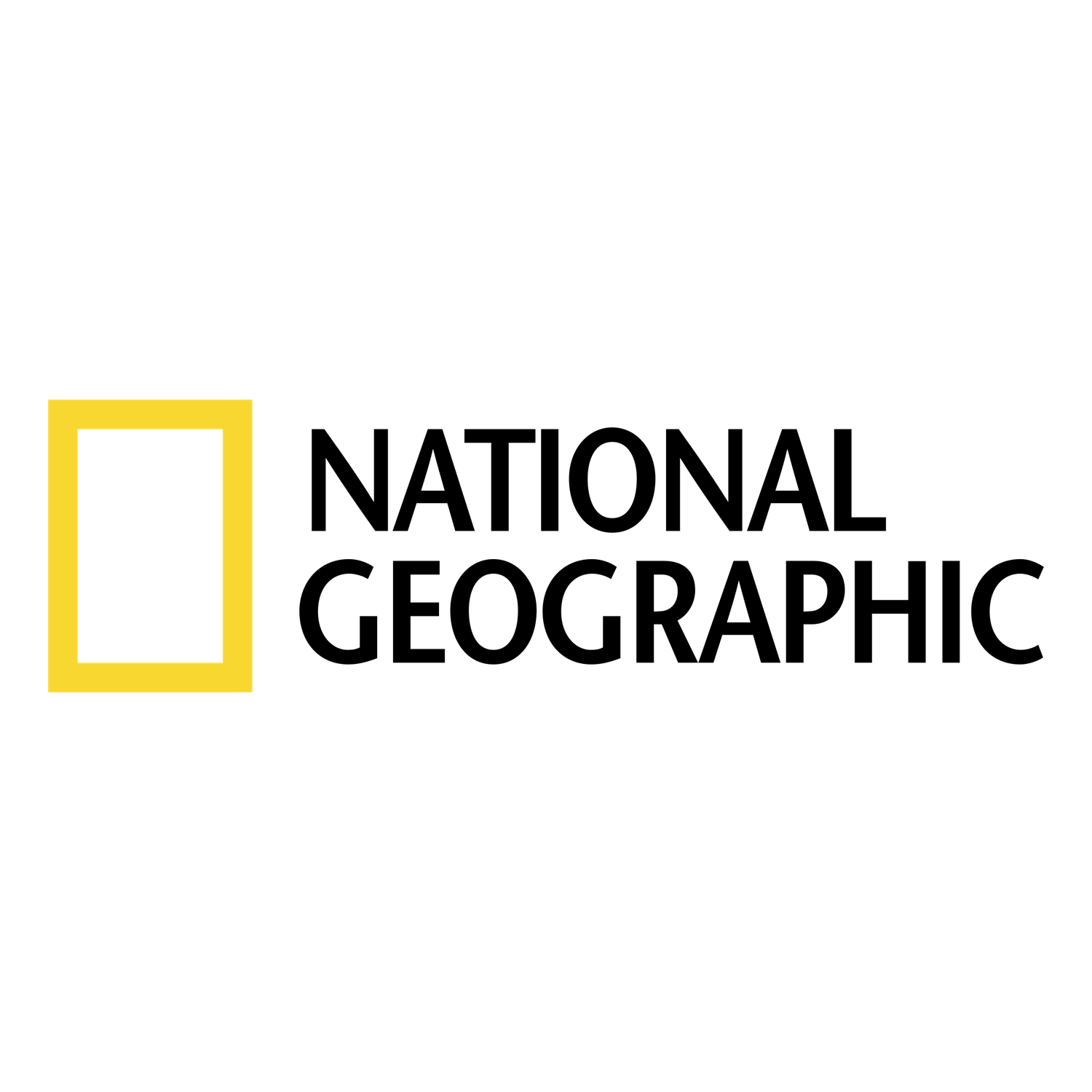 National Geographic yellow rectangle logo with bold black text.