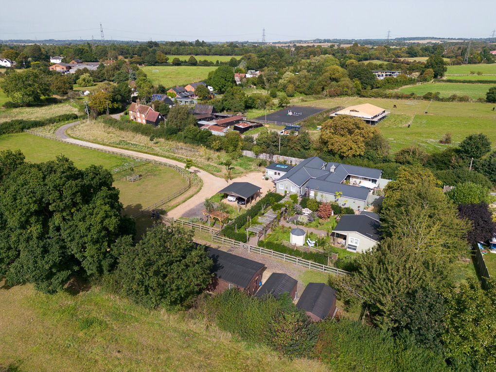 Aerial property photography showing a property for sale in the Hertfordshire countryside.