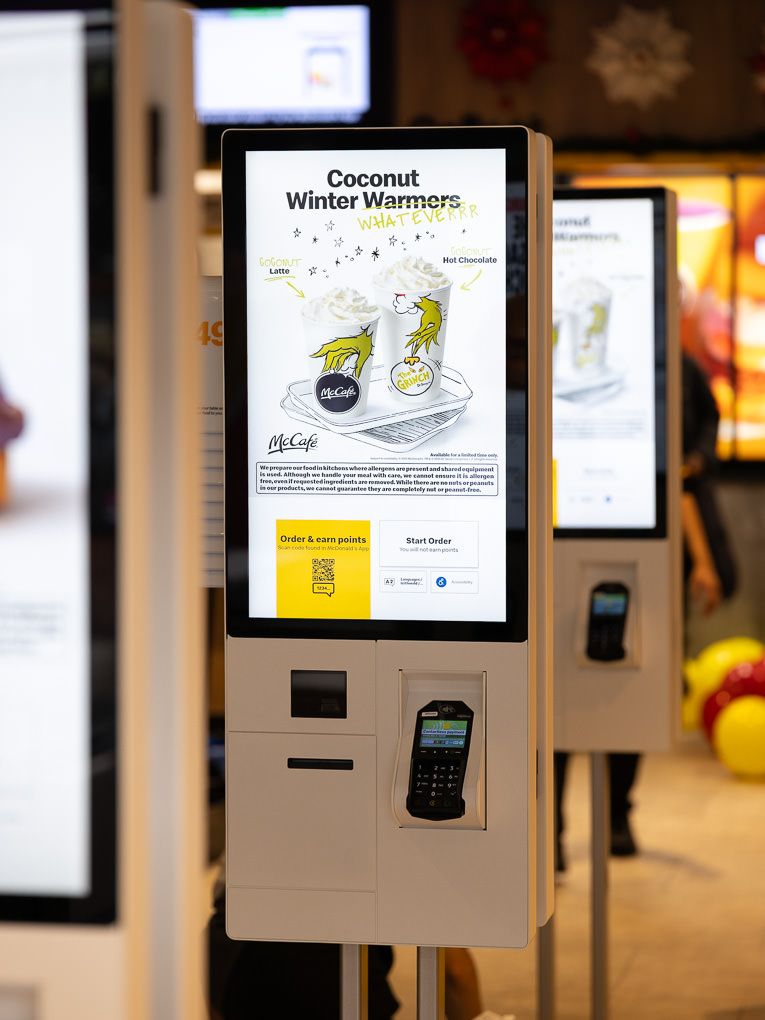 McDonald’s kitchen digital display screens at the Rickmansworth opening, photographed for PR and press