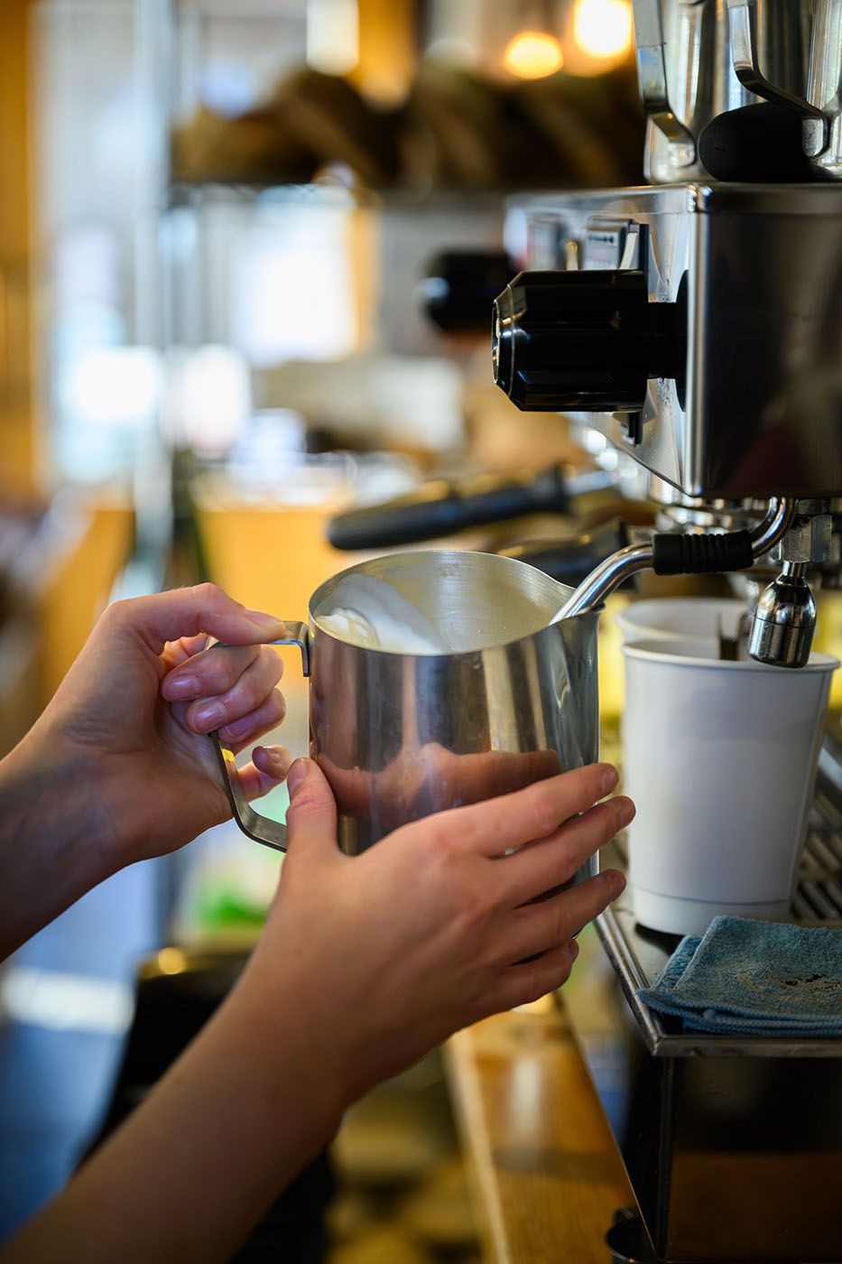 Coffee being prepared at The Bakehouse café in Mallaig, Scottish Highlands