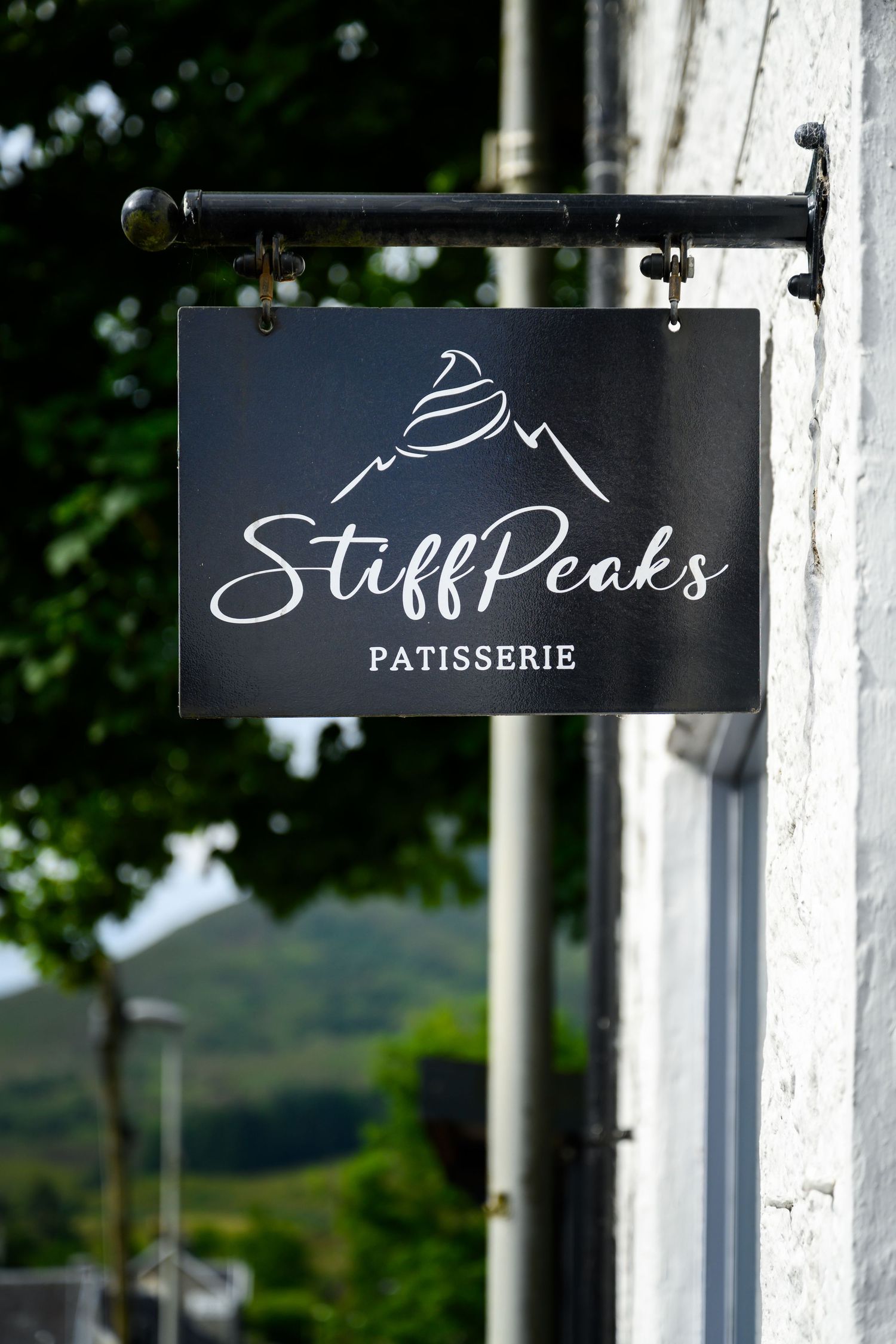 Stiff Peaks patisserie shop sign in Ballachulish, photographed for a Highland hospitality business.