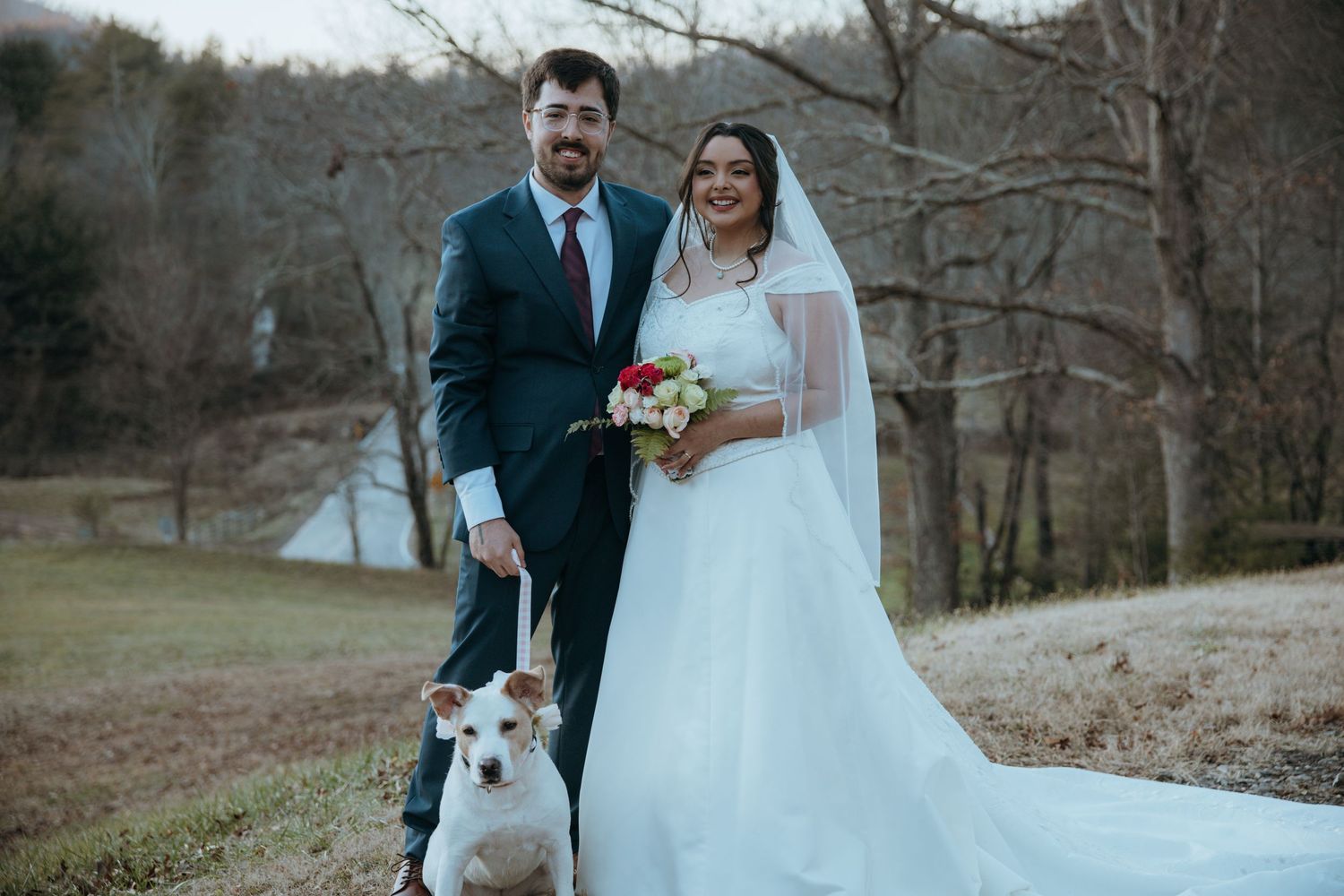 Newlywed with Dog Portrait
