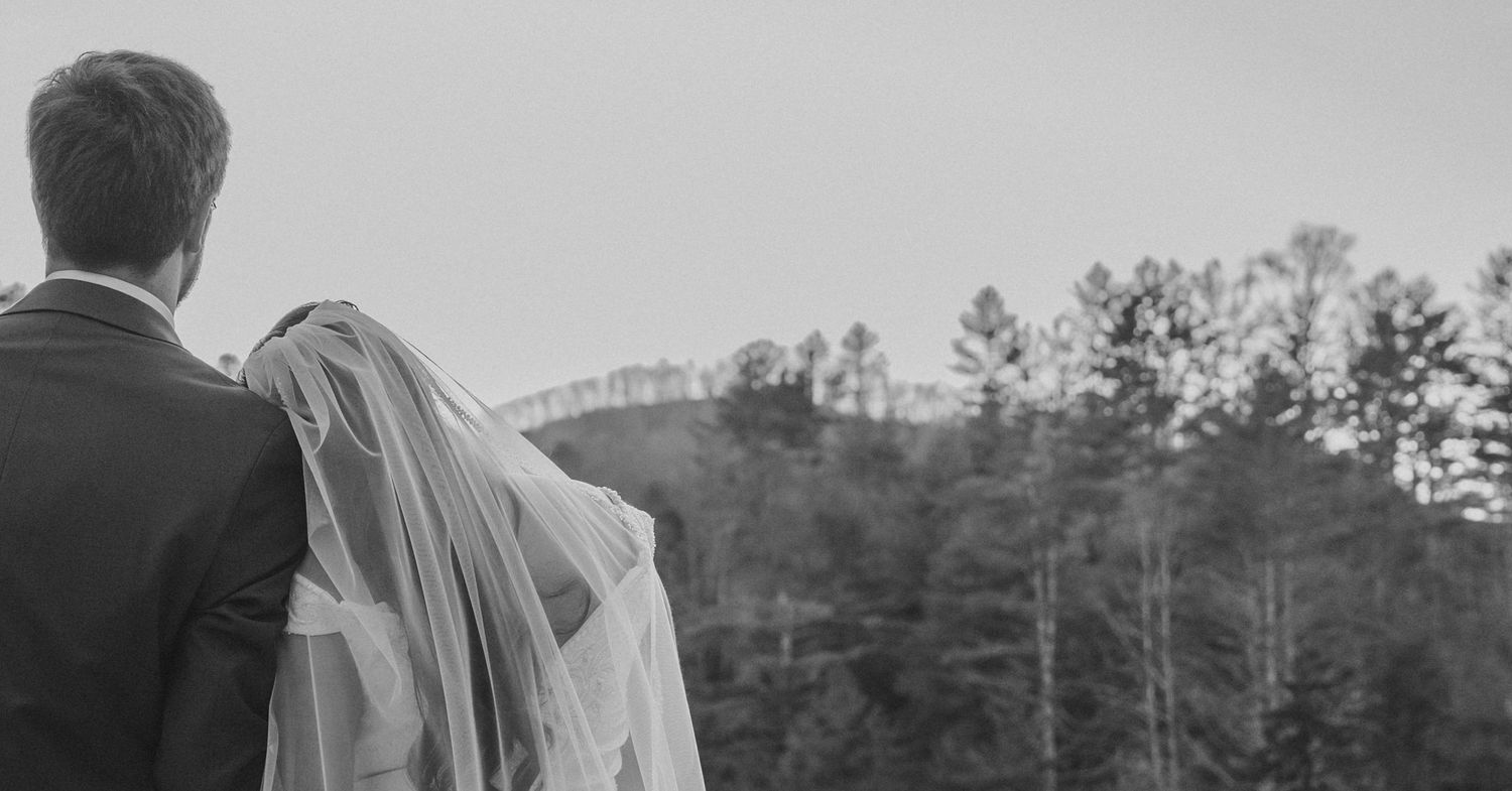 Black and White Newlywed Portrait