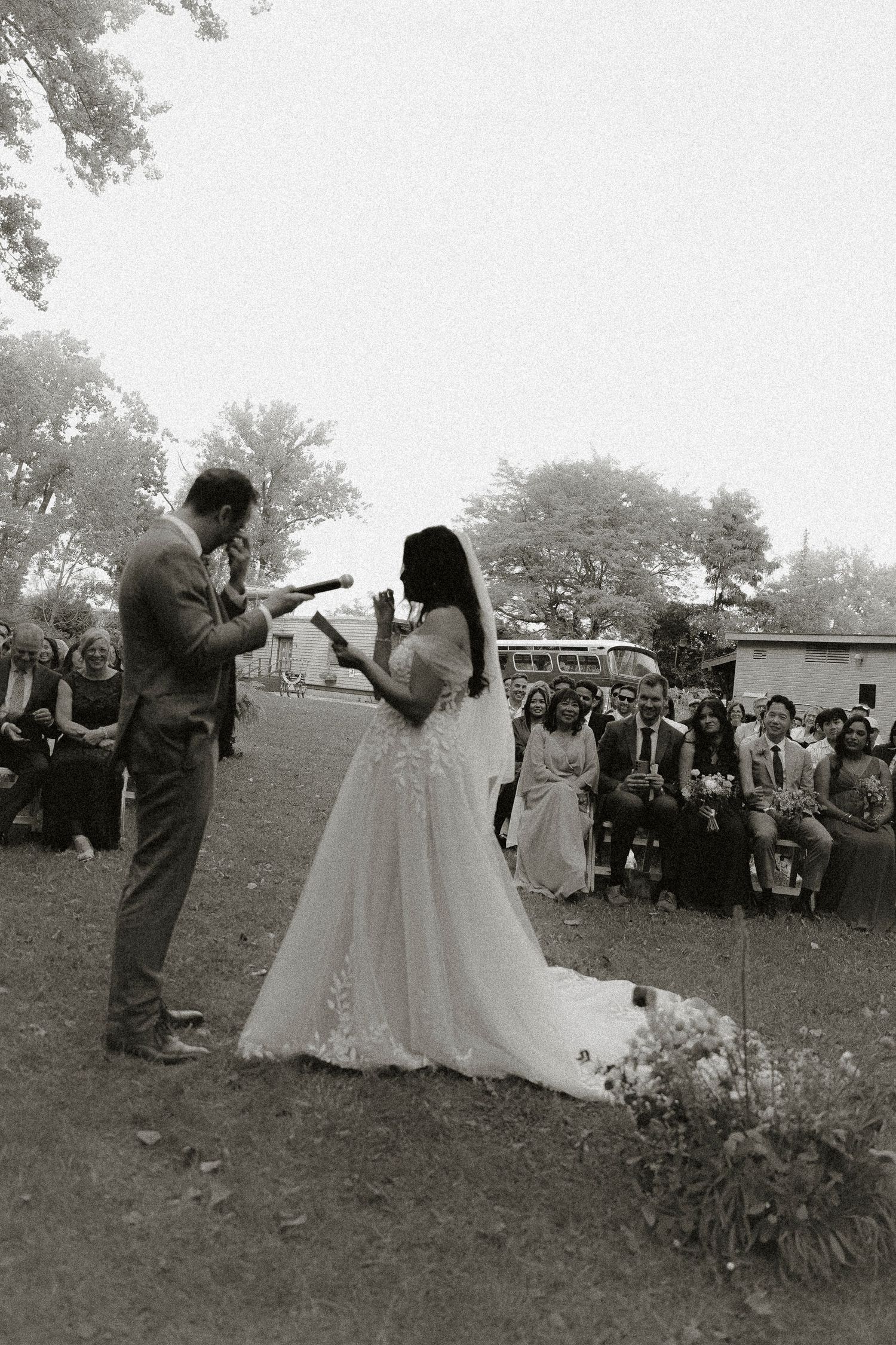 Bride and Groom reading vows on Toronto Island