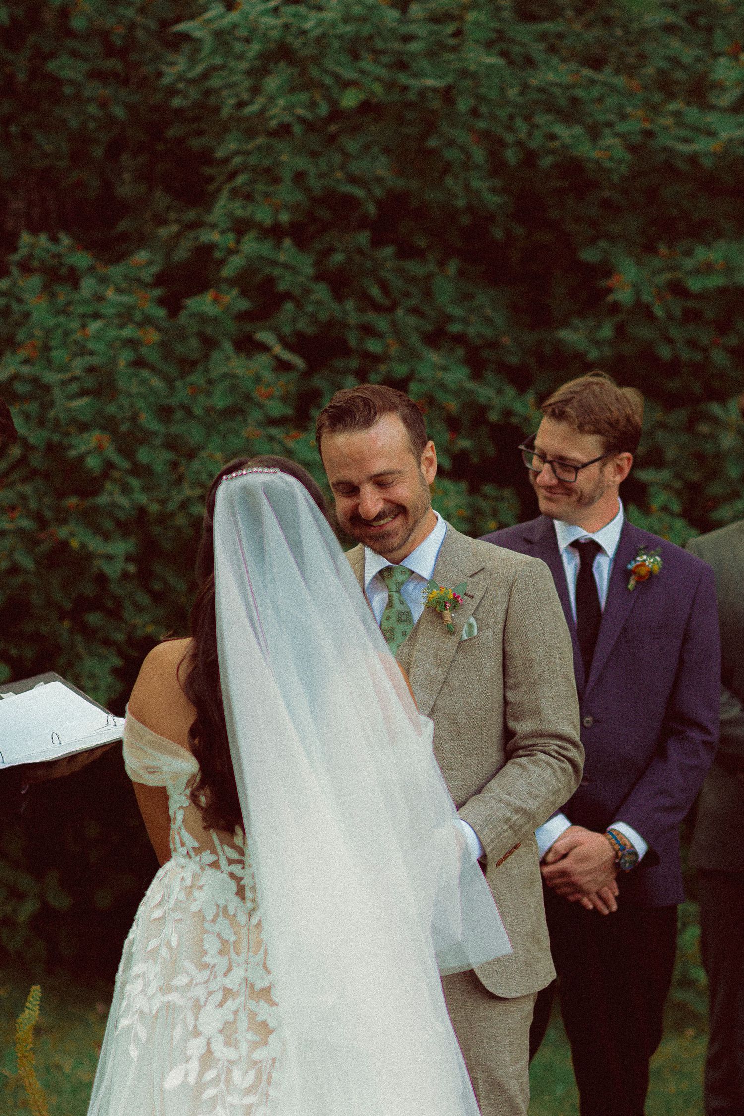 bride and groom during wedding ceremony on Toronto Island