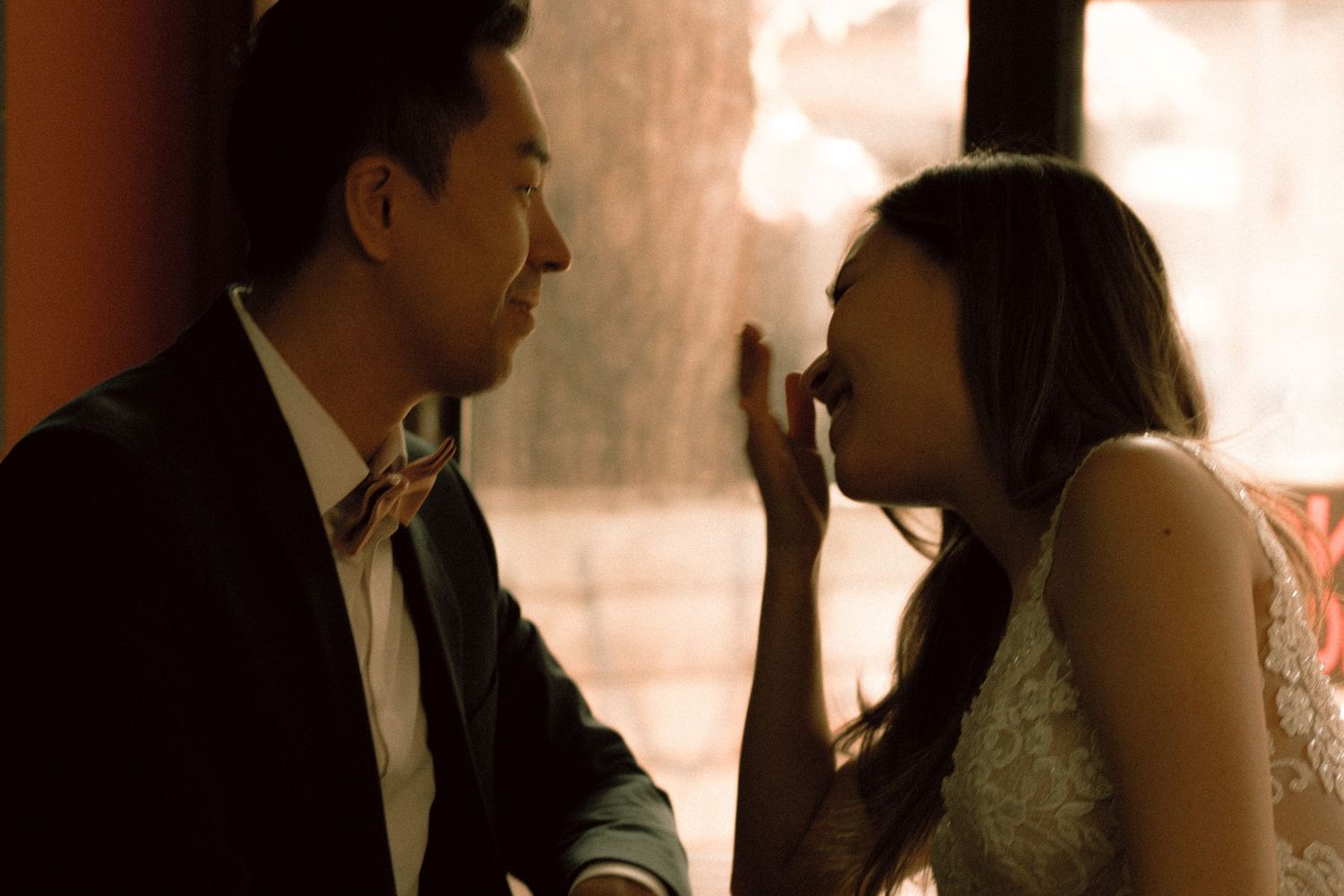Asian couple wedding shoot at Kensington Market and Scarborough Bluffs with emotional sunset vow reading, candid, romantic, Toronto-based