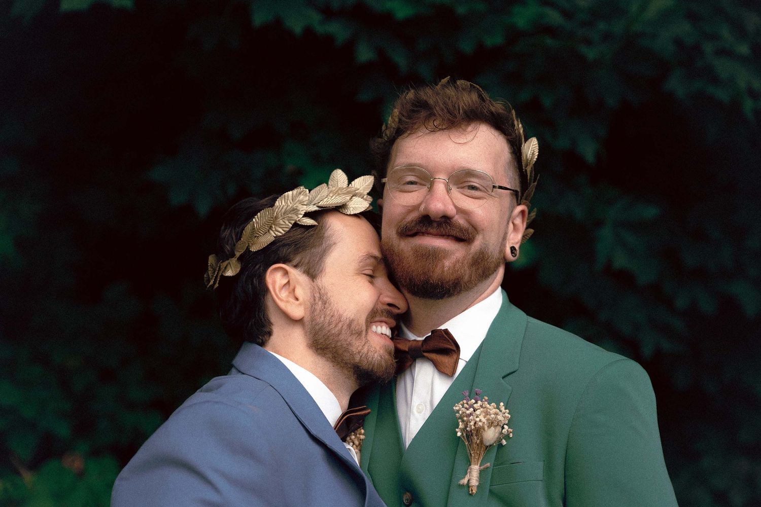 same sex couple hugging after ceremony a Fantasy Fair in Toronto